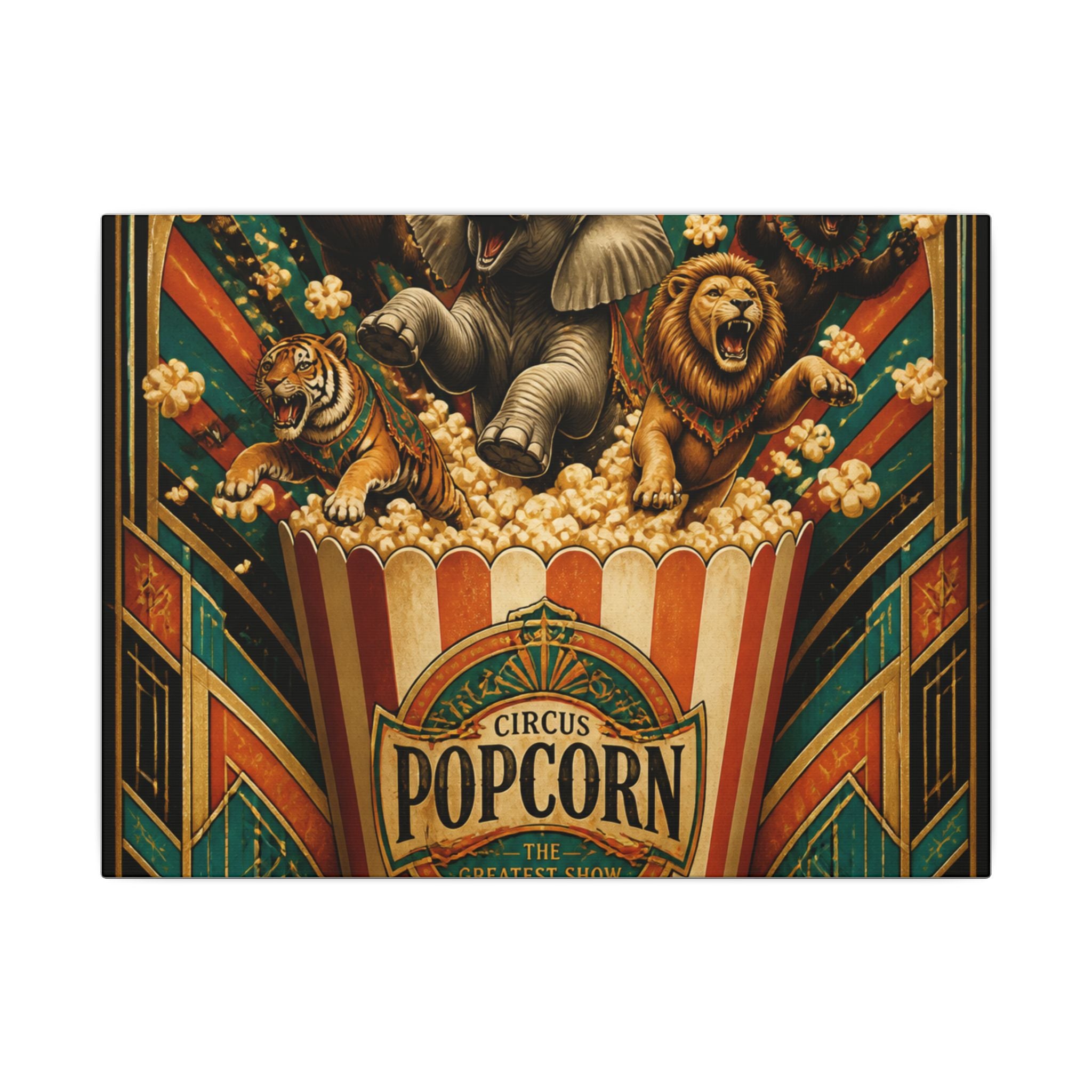 Popcorn Box Animals Wall Art Canvas 16×20 Art Deco Entryway Decor Maximalist Print