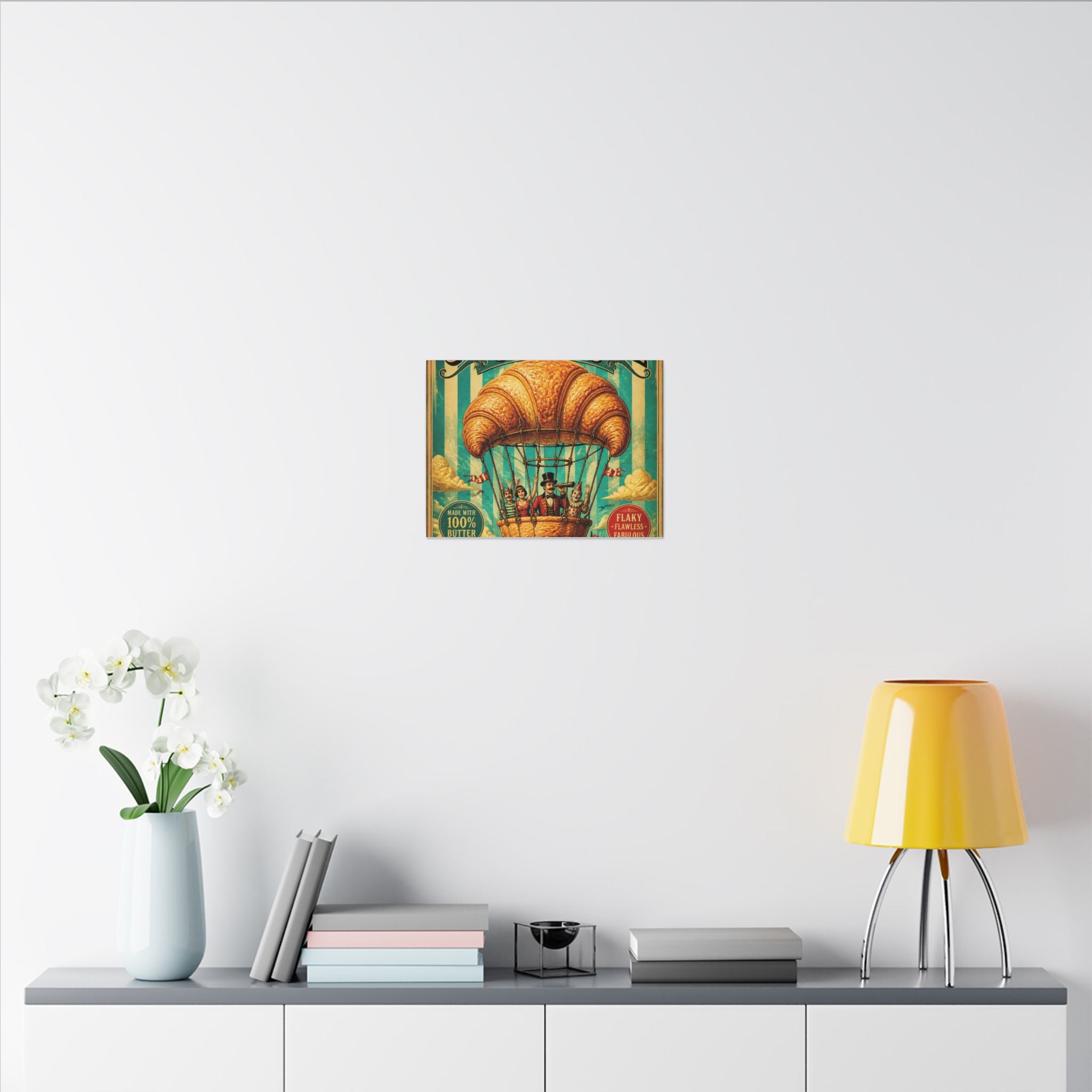 Croissant Hot Air Balloon Wall Art Canvas 24×36 Vintage Circus Bedroom Decor Maximalist Print