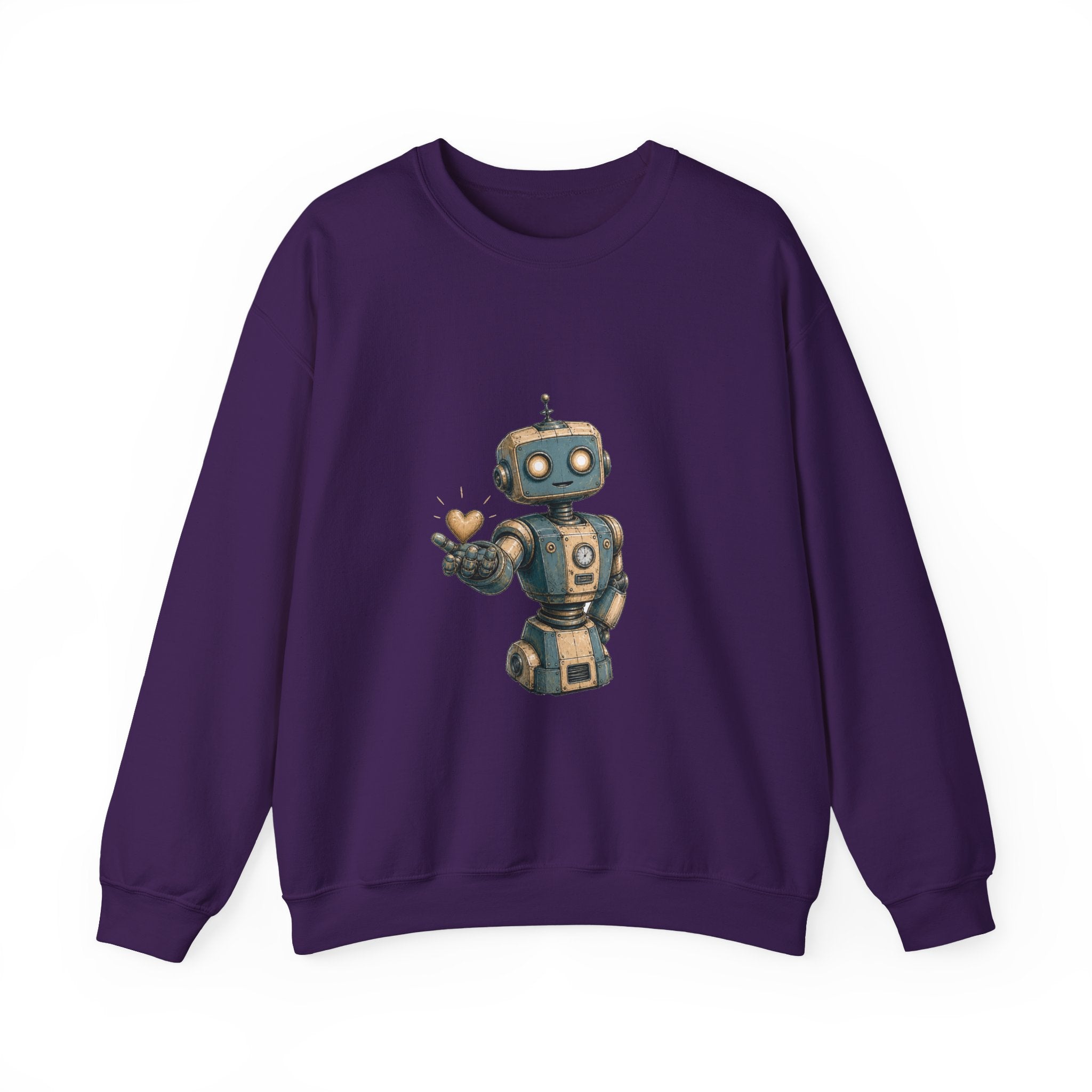 Matching Couple Sweatshirt - Robot & Heart Matching Couple Premium Fleece Sweatshirt Hand-Drawn Art His Hers Anniversary Gift - Design A