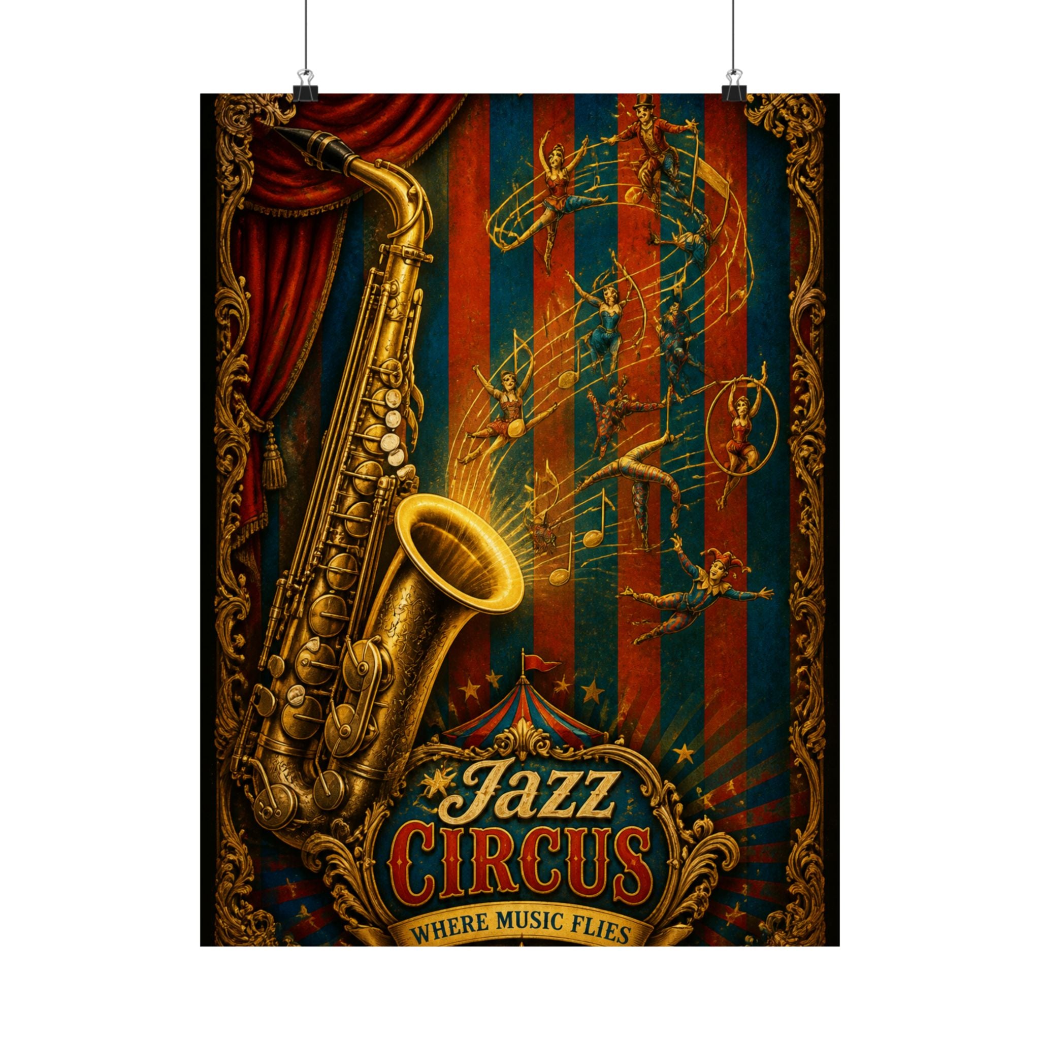 Saxophone Music Circus Wall Art Poster 18×24 Baroque Home Office Decor Maximalist Print