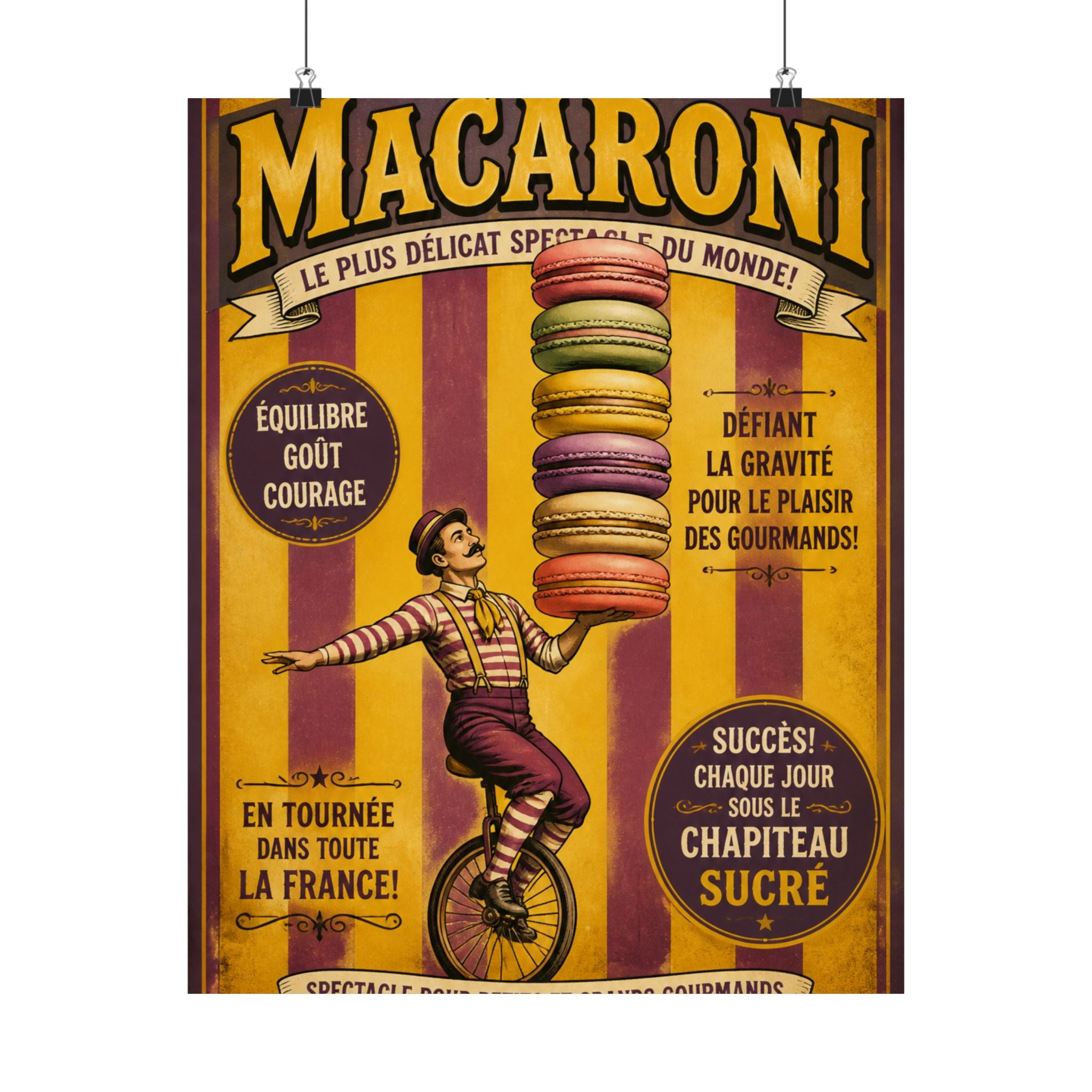 Macaron Balancing Tower Wall Art Poster 24×36 Vintage Circus Bedroom Decor Maximalist Print