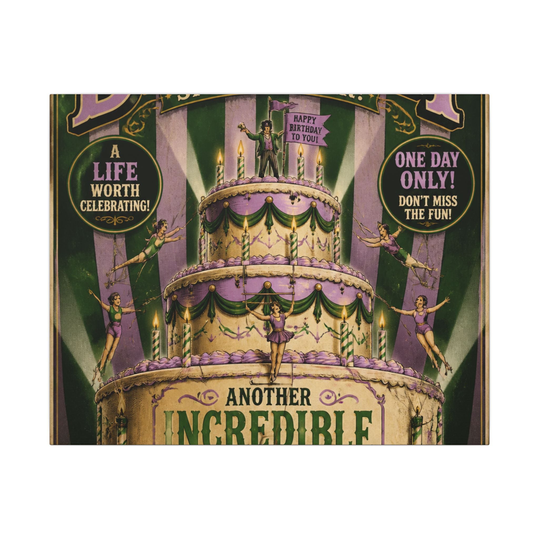 Birthday Cake Trapeze Wall Art Canvas 24×36 Vintage Circus Bedroom Decor Maximalist Print
