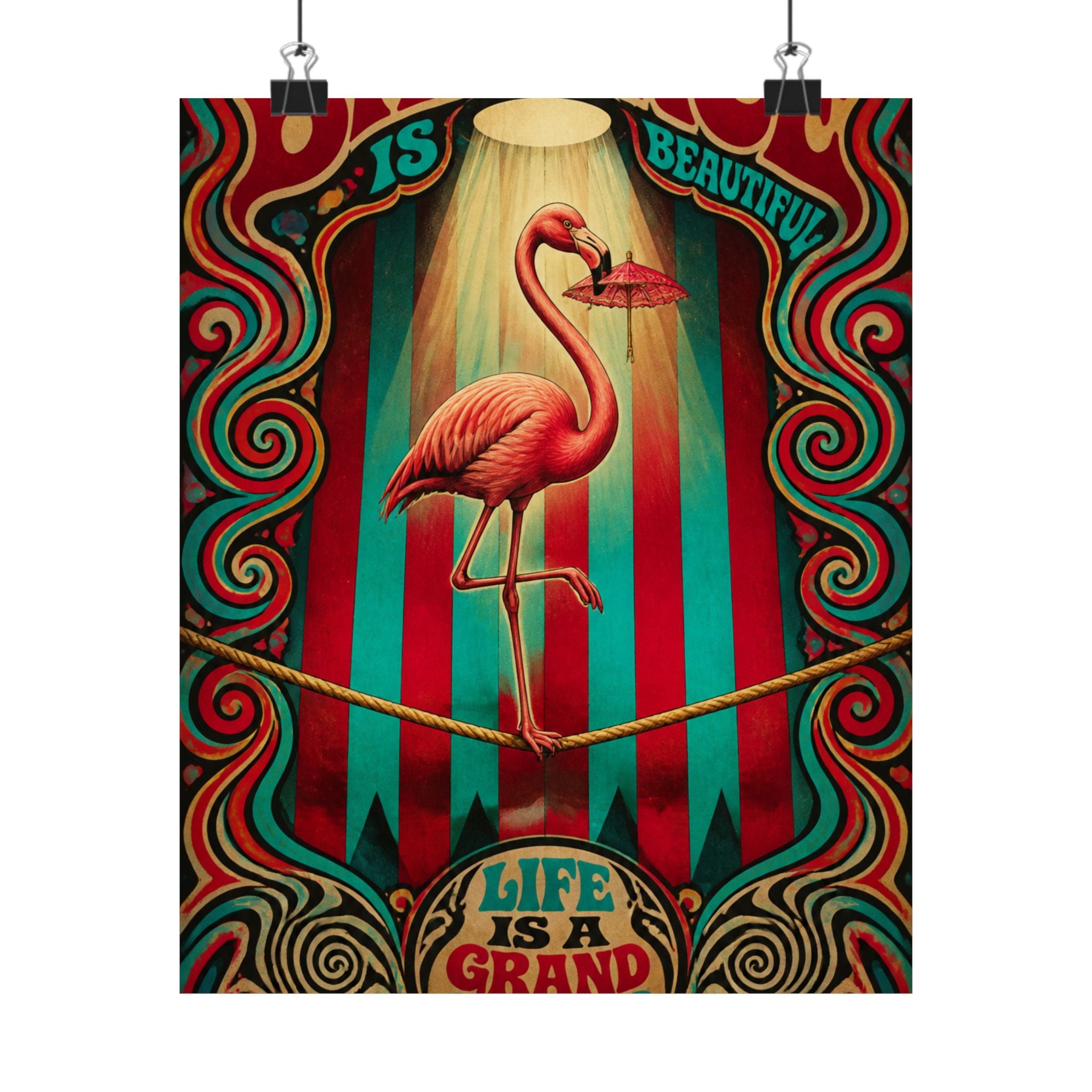 Flamingo Tightrope Wall Art Poster 18×24 Psychedelic Cafe Decor Maximalist Print