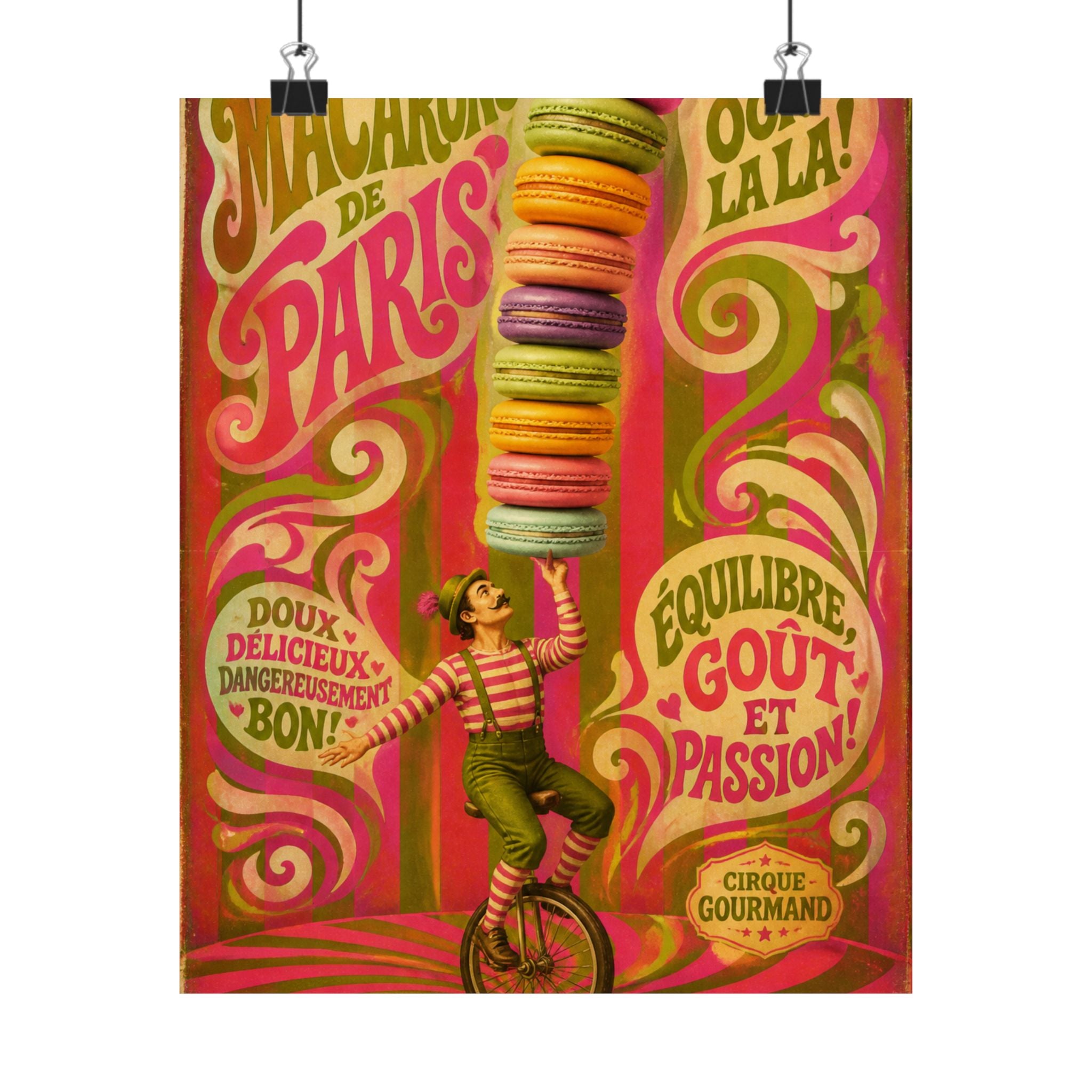 Macaron Balancing Tower Wall Art Poster 18×24 Psychedelic Cafe Decor Maximalist Print