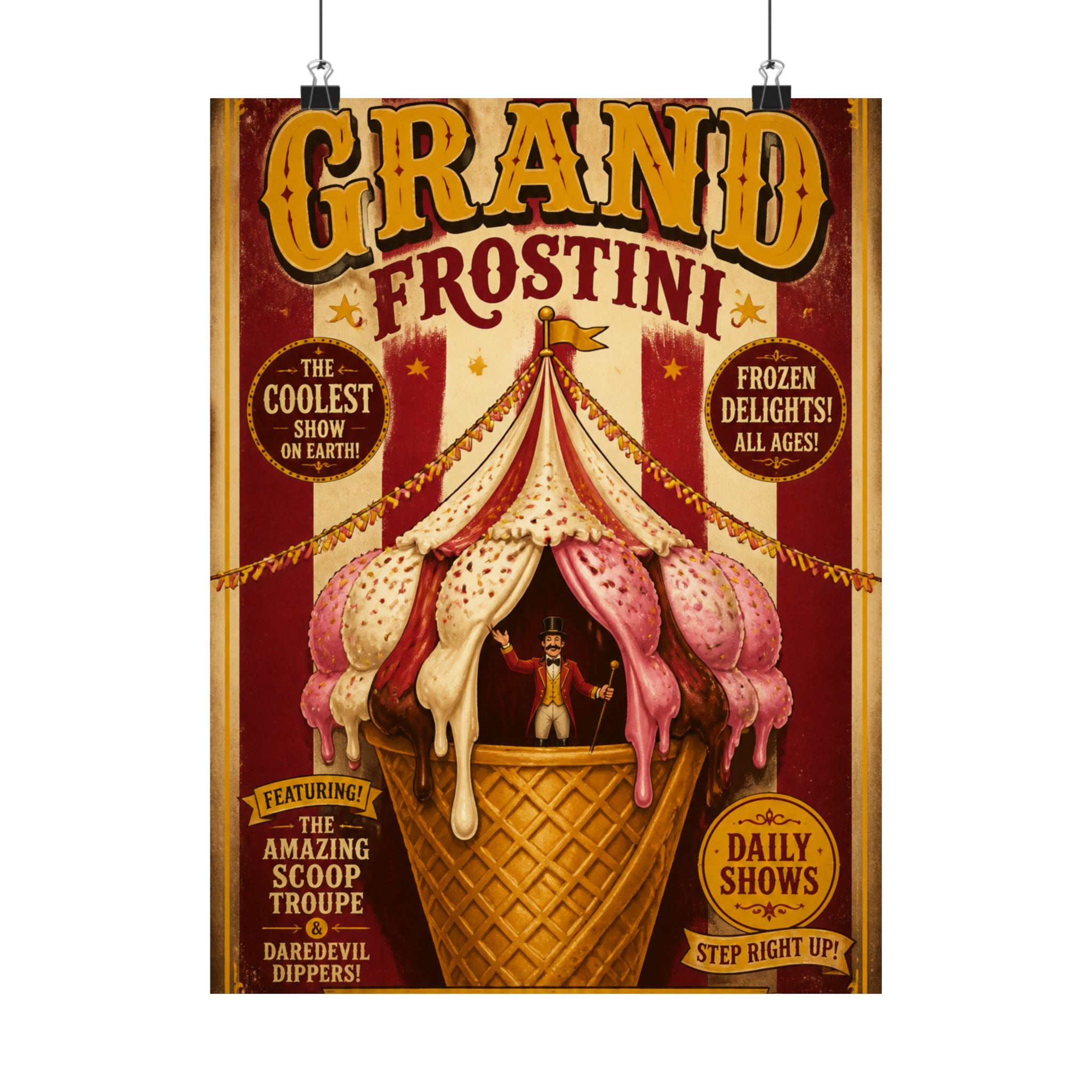 Ice Cream Cone Circus Tent Wall Art Poster 18×24 Vintage Circus Kitchen Decor Maximalist Print