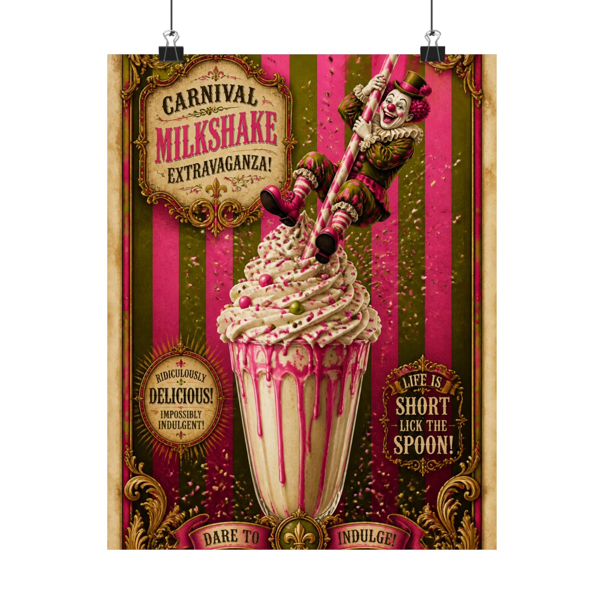 Milkshake Slide Clown Wall Art Poster 18×24 Baroque Home Office Decor Maximalist Print