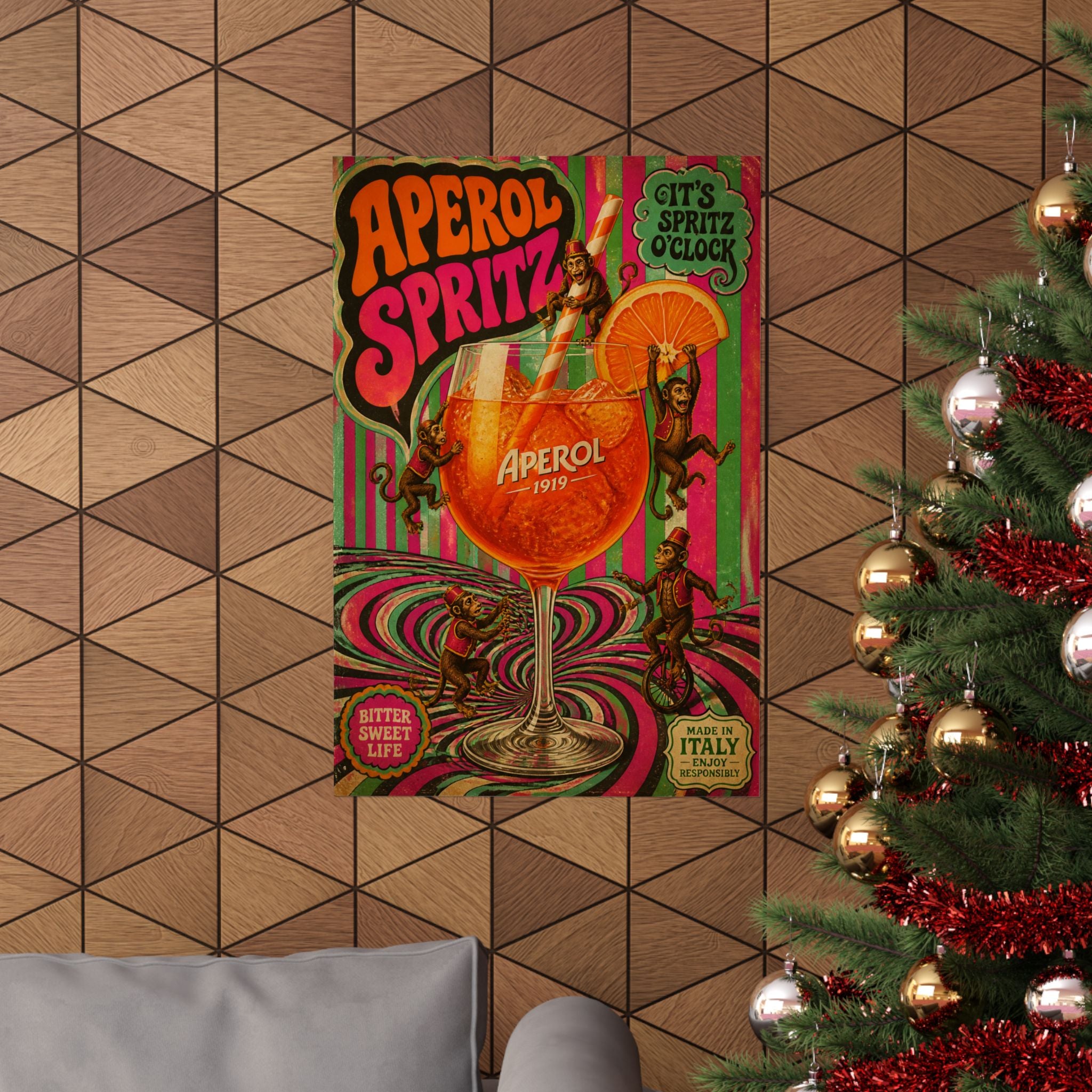 Aperol Spritz Monkeys Wall Art Poster 24×36 Psychedelic Dining Room Decor Maximalist Print