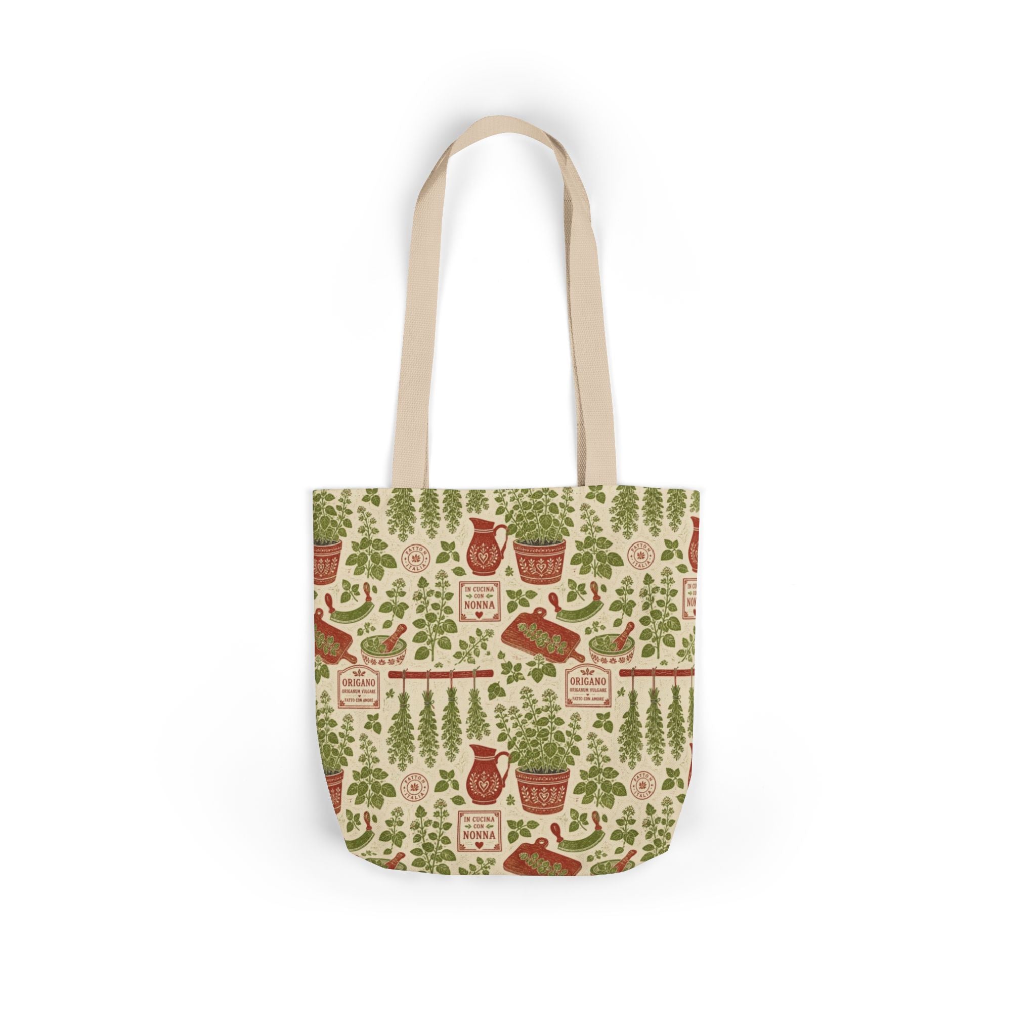Oregano Sprigs Canvas Tote Bag Mediterranean Kitchen Linocut Design Italian Cottagecore Gift