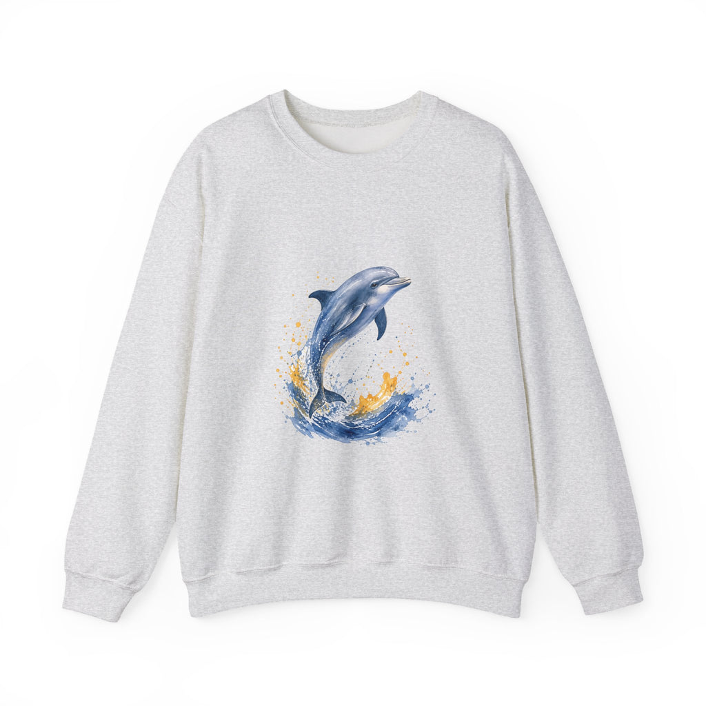 Matching Couple Sweatshirt - Shark & Dolphin Matching Couple Crewneck Sweatshirt Watercolor Art His Hers Engagement Gift - Design B