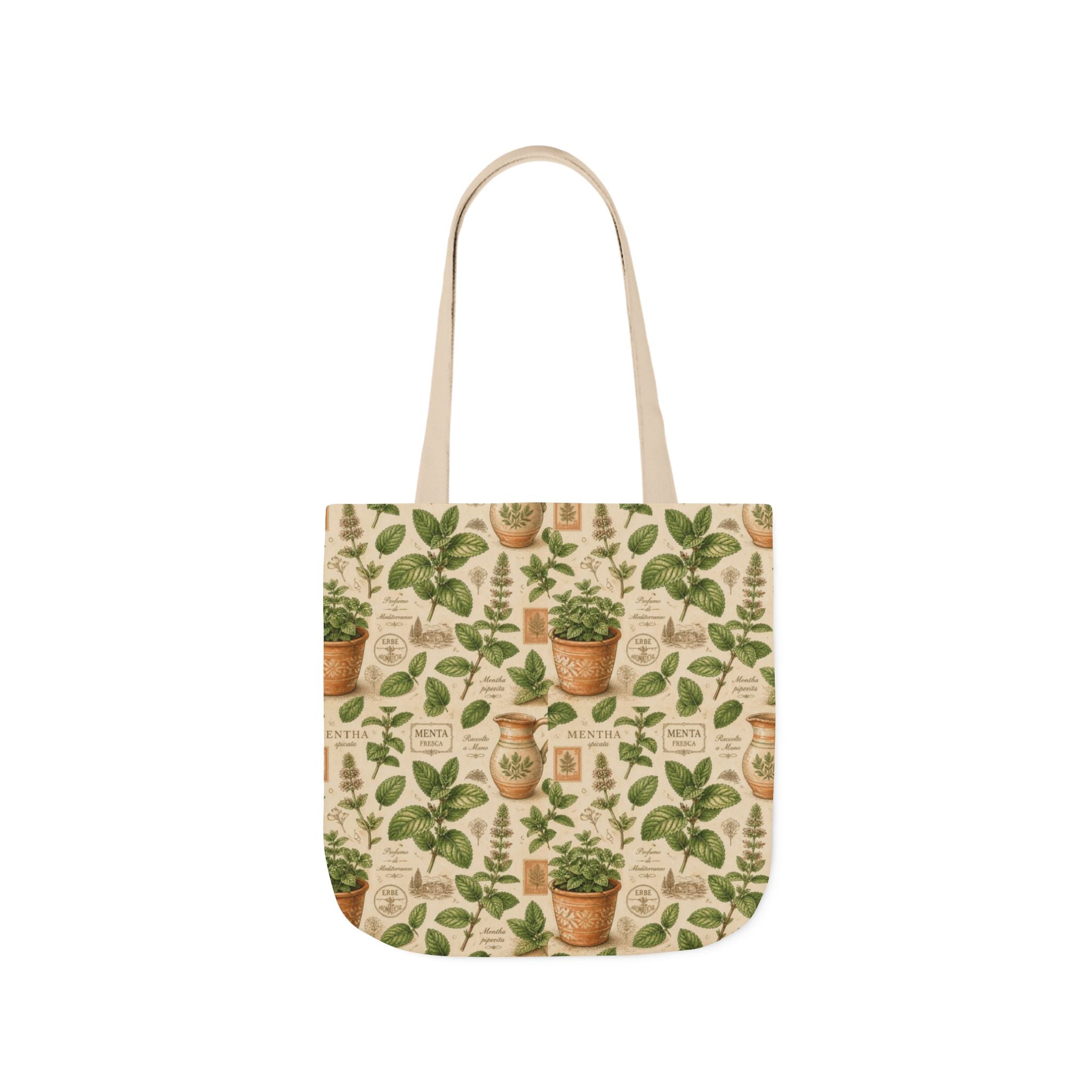 Fresh Mint Leaves Canvas Tote Bag Mediterranean Kitchen Botanical Design Italian Cottagecore Gift