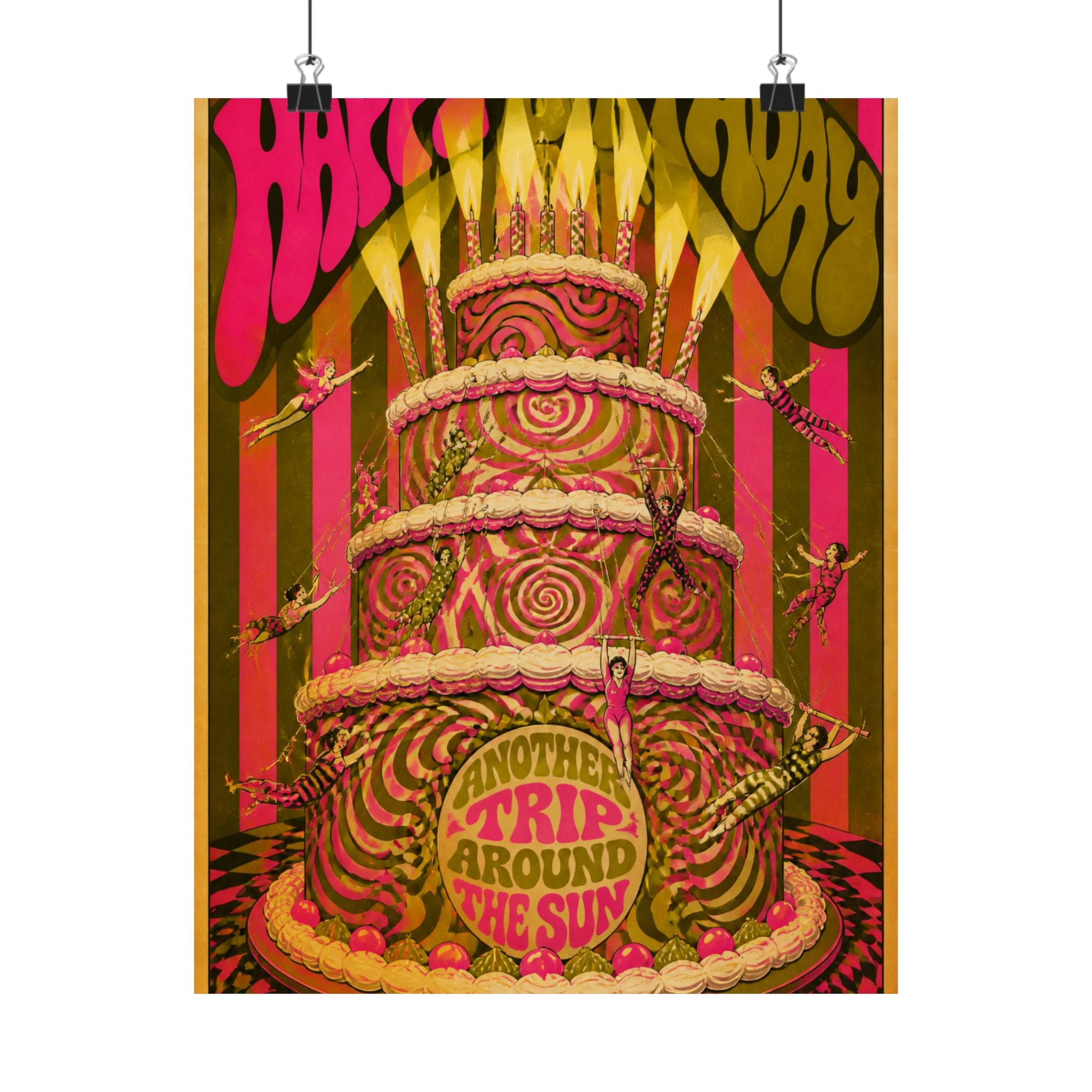 Birthday Cake Trapeze Wall Art Poster 24×36 Psychedelic Dining Room Decor Maximalist Print