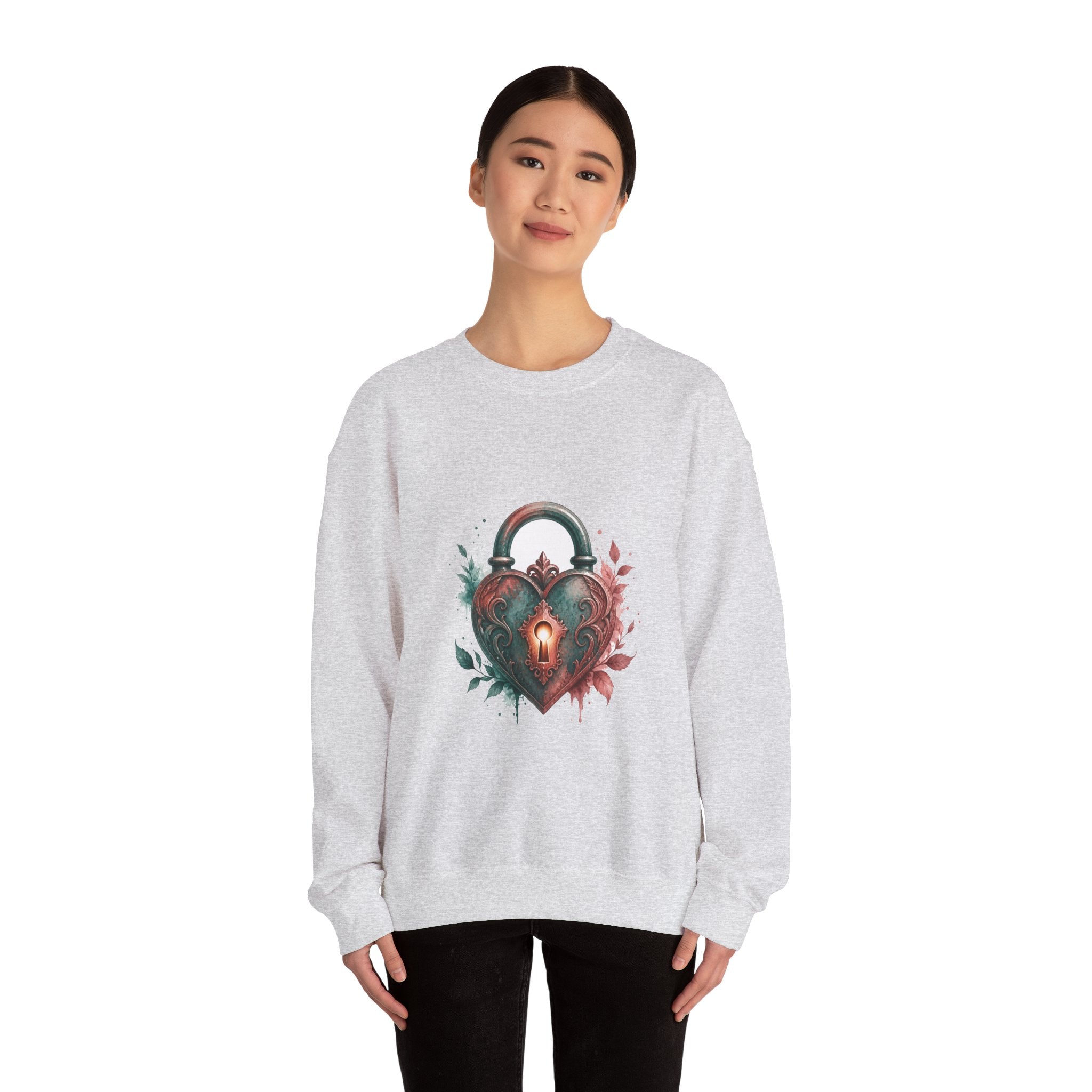 Matching Couple Sweatshirt - Key & Lock Matching Couple Premium Fleece Sweatshirt Watercolor Art His Hers Birthday Gift - Design B