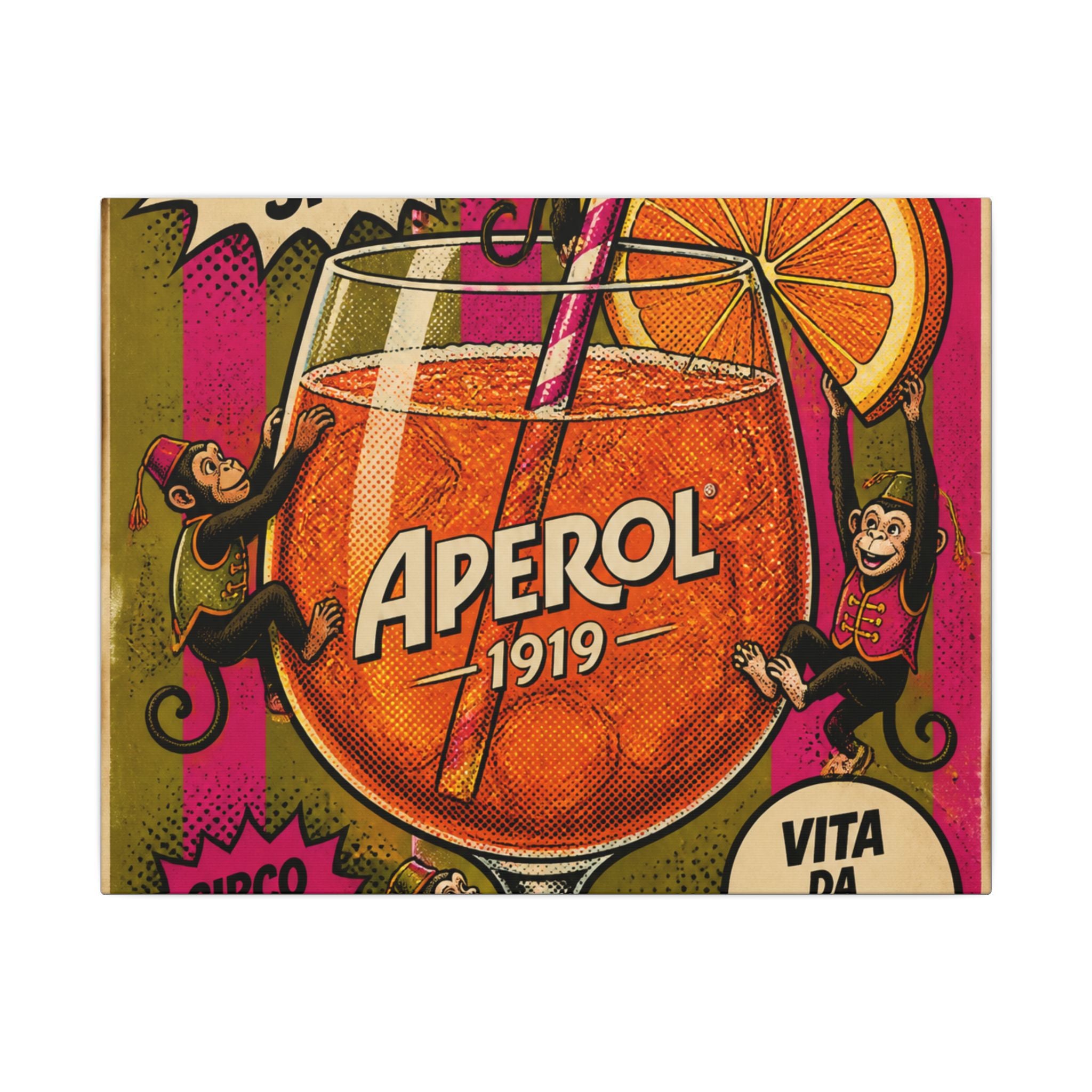 Aperol Spritz Monkeys Wall Art Canvas 16×20 Pop Art Living Room Decor Maximalist Print