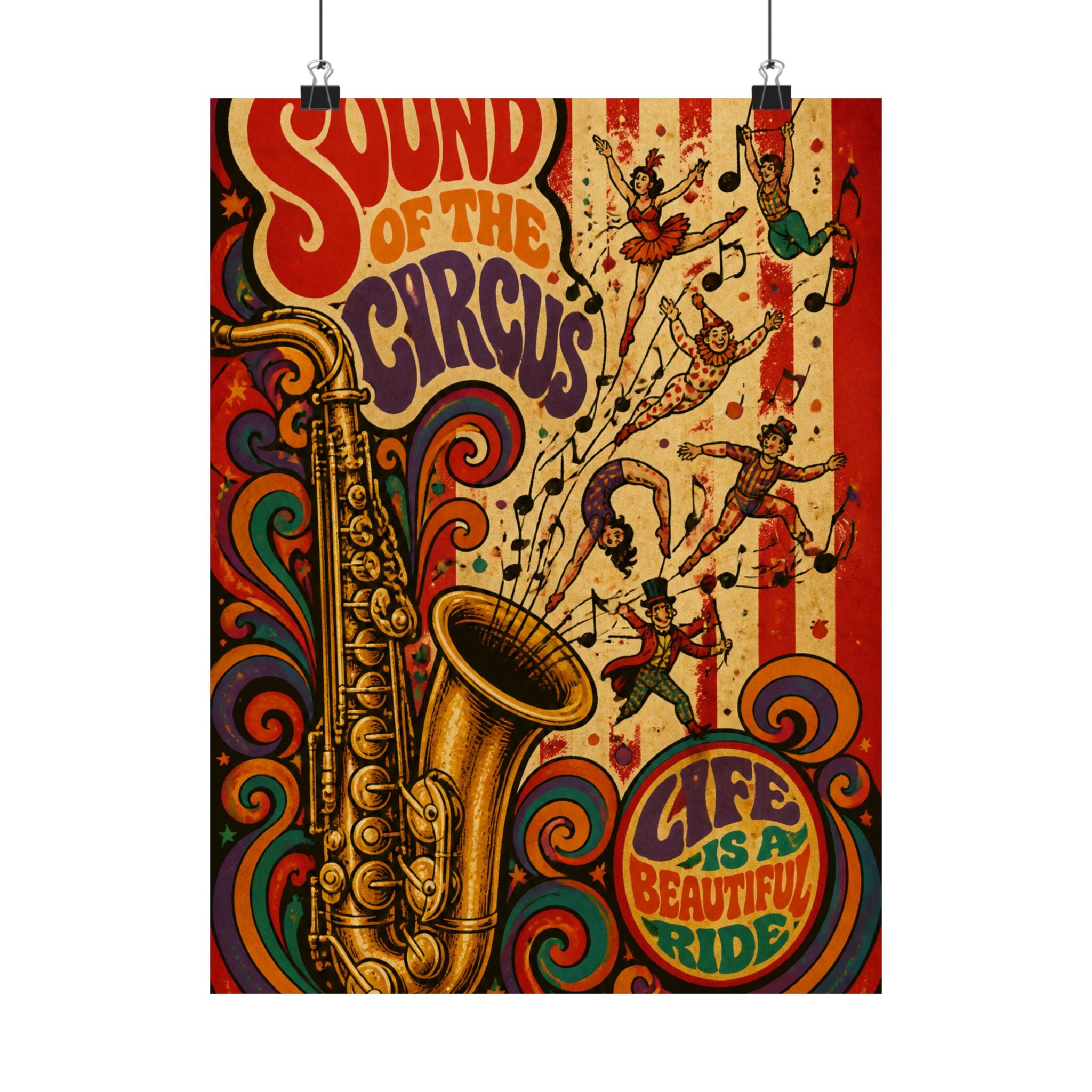 Saxophone Music Circus Wall Art Poster 18×24 Psychedelic Cafe Decor Maximalist Print