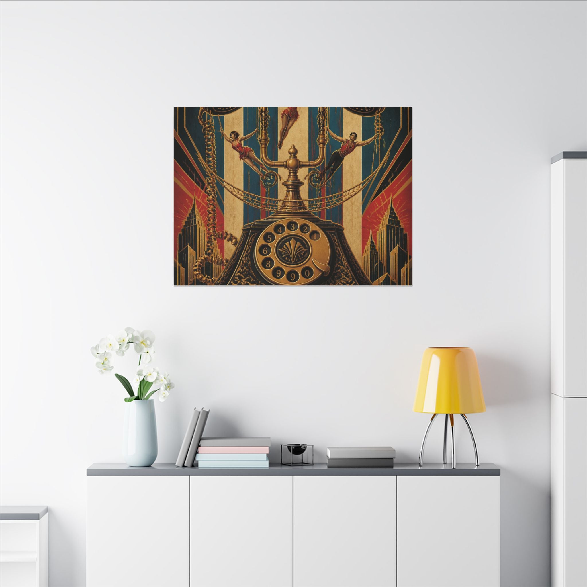 Vintage Telephone Booth Wall Art Canvas 16×20 Art Deco Entryway Decor Maximalist Print