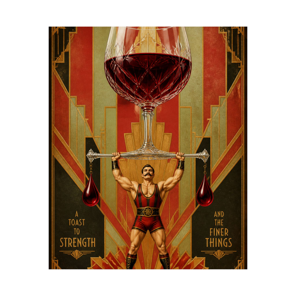 Wine Glass Strongman Wall Art Poster 24×36 Art Deco Bar Area Decor Maximalist Print
