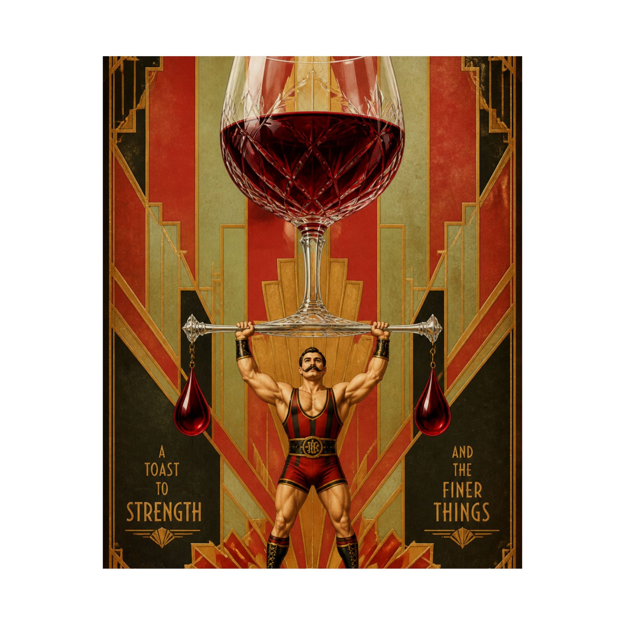 Wine Glass Strongman Wall Art Poster 24×36 Art Deco Bar Area Decor Maximalist Print