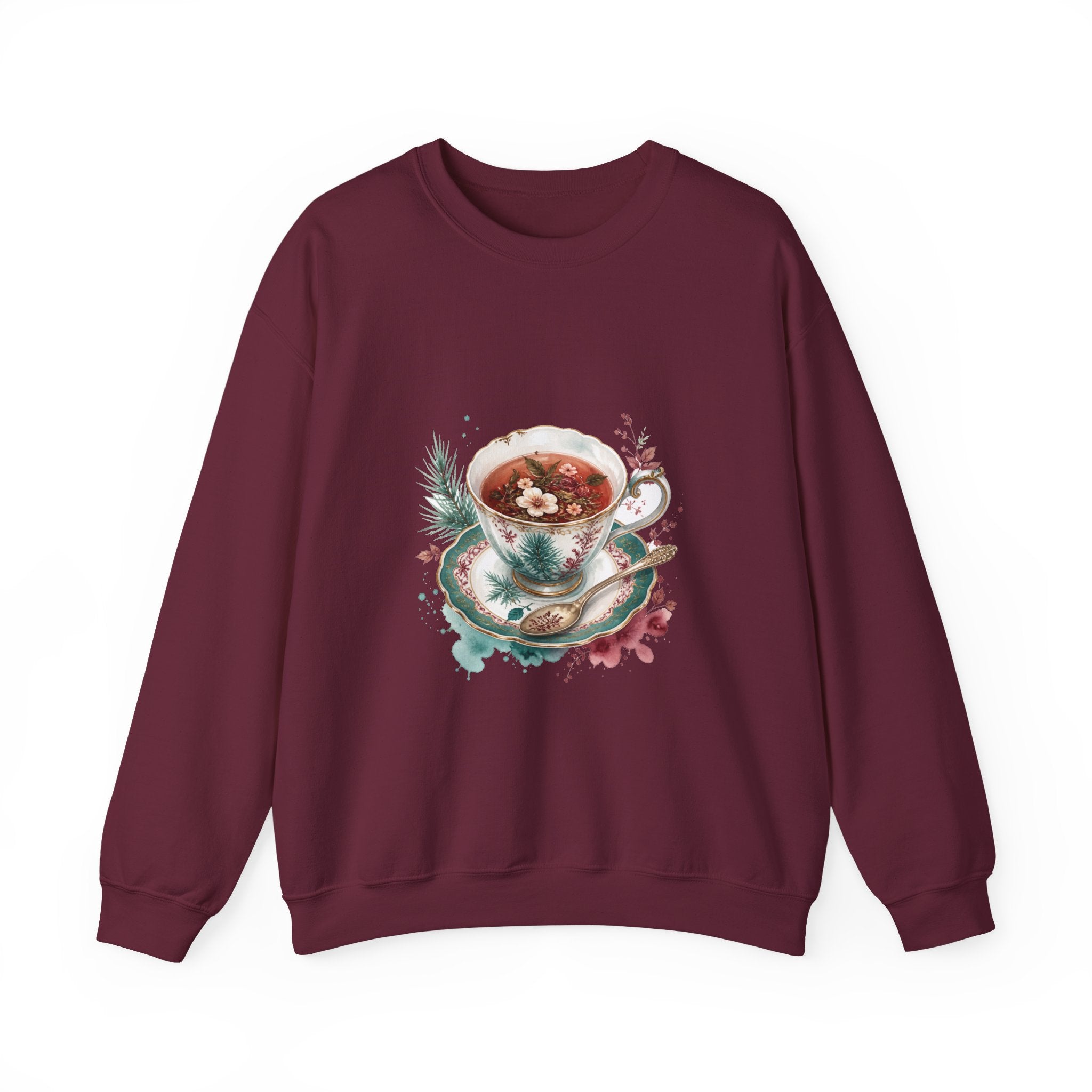 Matching Couple Sweatshirt - Coffee & Tea Matching Couple Comfort Colors Crew Watercolor Art His Hers Birthday Gift - Design B