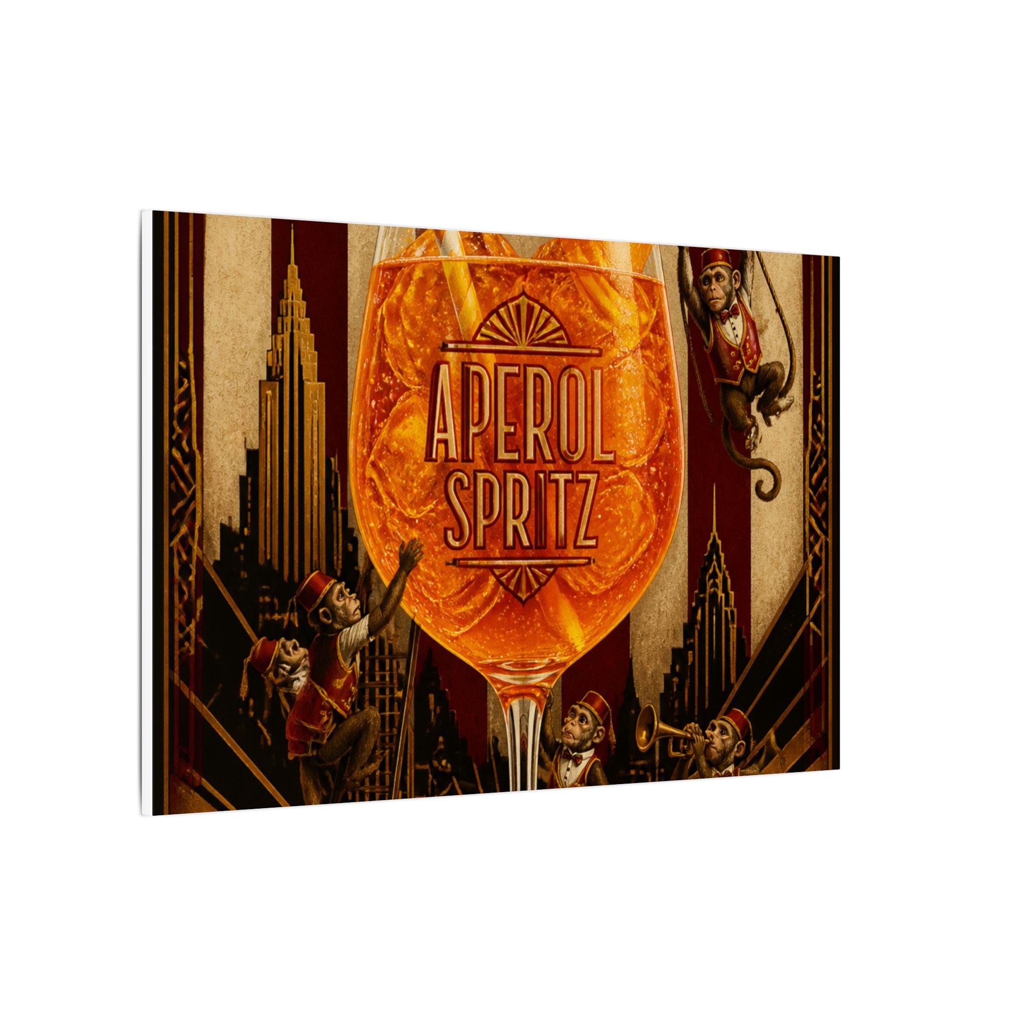 Aperol Spritz Monkeys Wall Art Canvas 24×36 Art Deco Bar Area Decor Maximalist Print