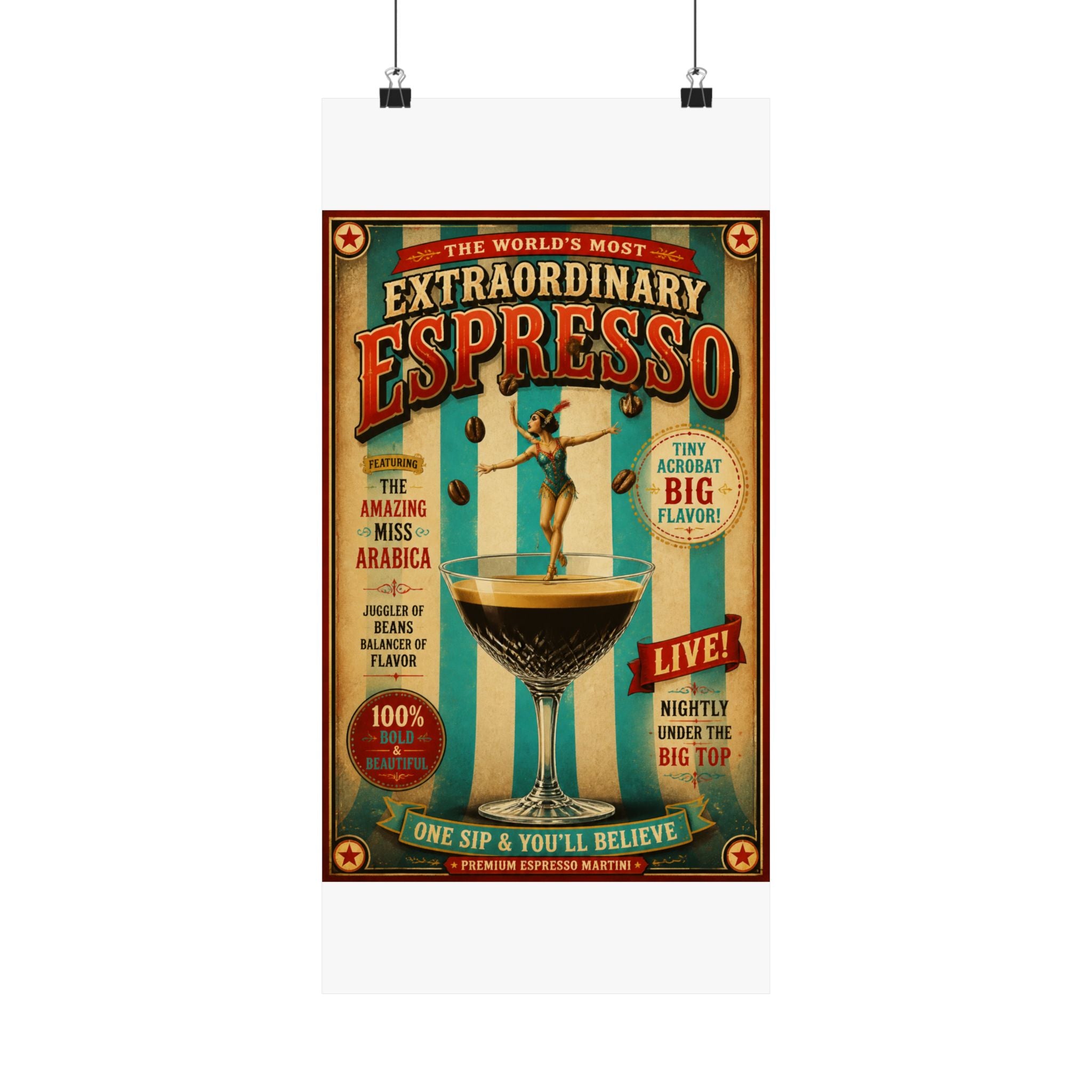 Espresso Martini Acrobat Wall Art Poster 24×36 Vintage Circus Bedroom Decor Maximalist Print