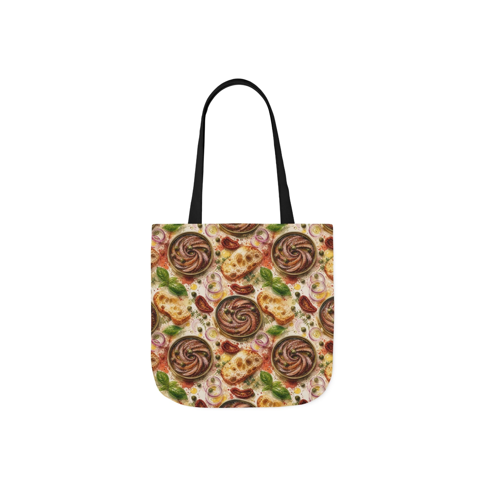 Anchovies & Capers Canvas Tote Bag Mediterranean Kitchen Watercolor Splash Design Italian Cottagecore Gift