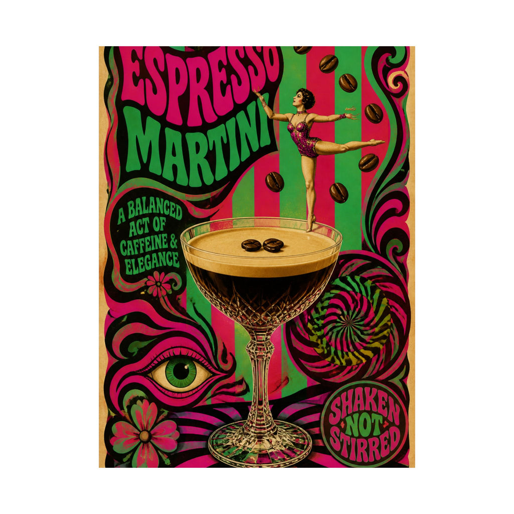 Espresso Martini Acrobat Wall Art Poster 18×24 Psychedelic Cafe Decor Maximalist Print