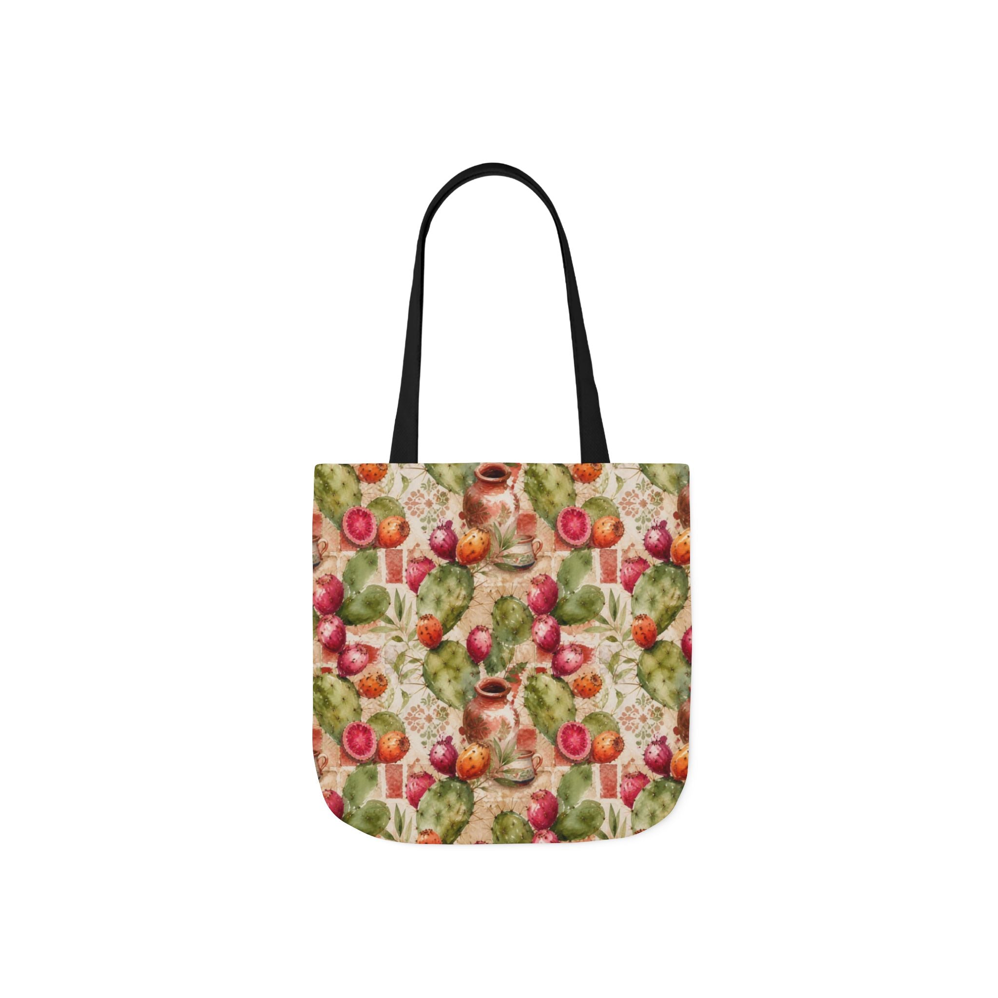 Prickly Pear Cactus Fruit Canvas Tote Bag Mediterranean Kitchen Watercolor Splash Design Italian Cottagecore Gift