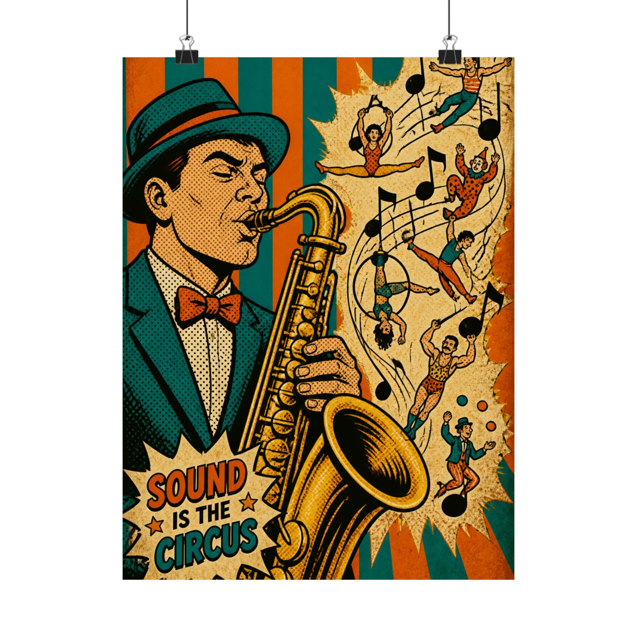 Saxophone Music Circus Wall Art Poster 24×36 Pop Art Restaurant Decor Maximalist Print