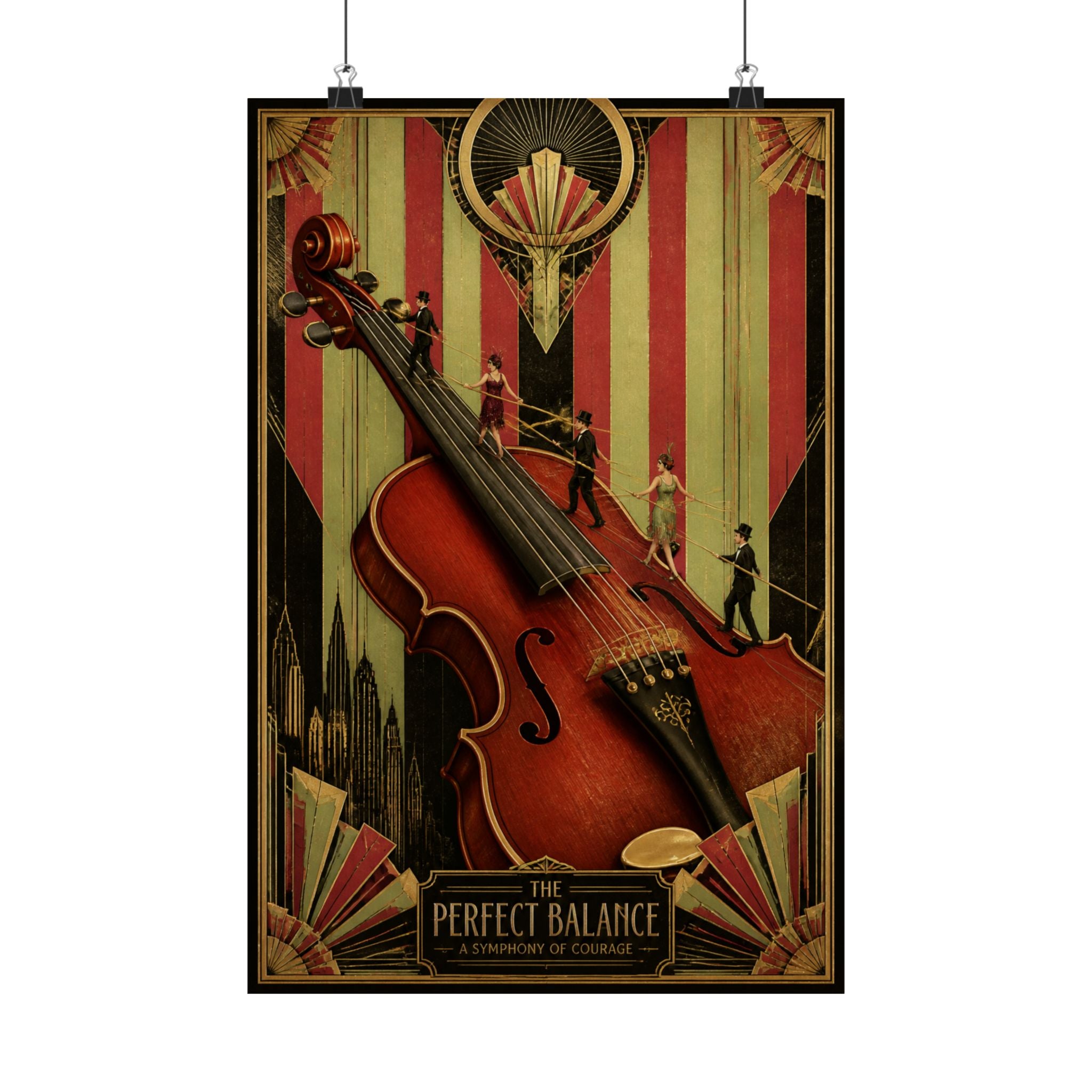 Violin Tightrope Bridge Wall Art Poster 24×36 Art Deco Bar Area Decor Maximalist Print