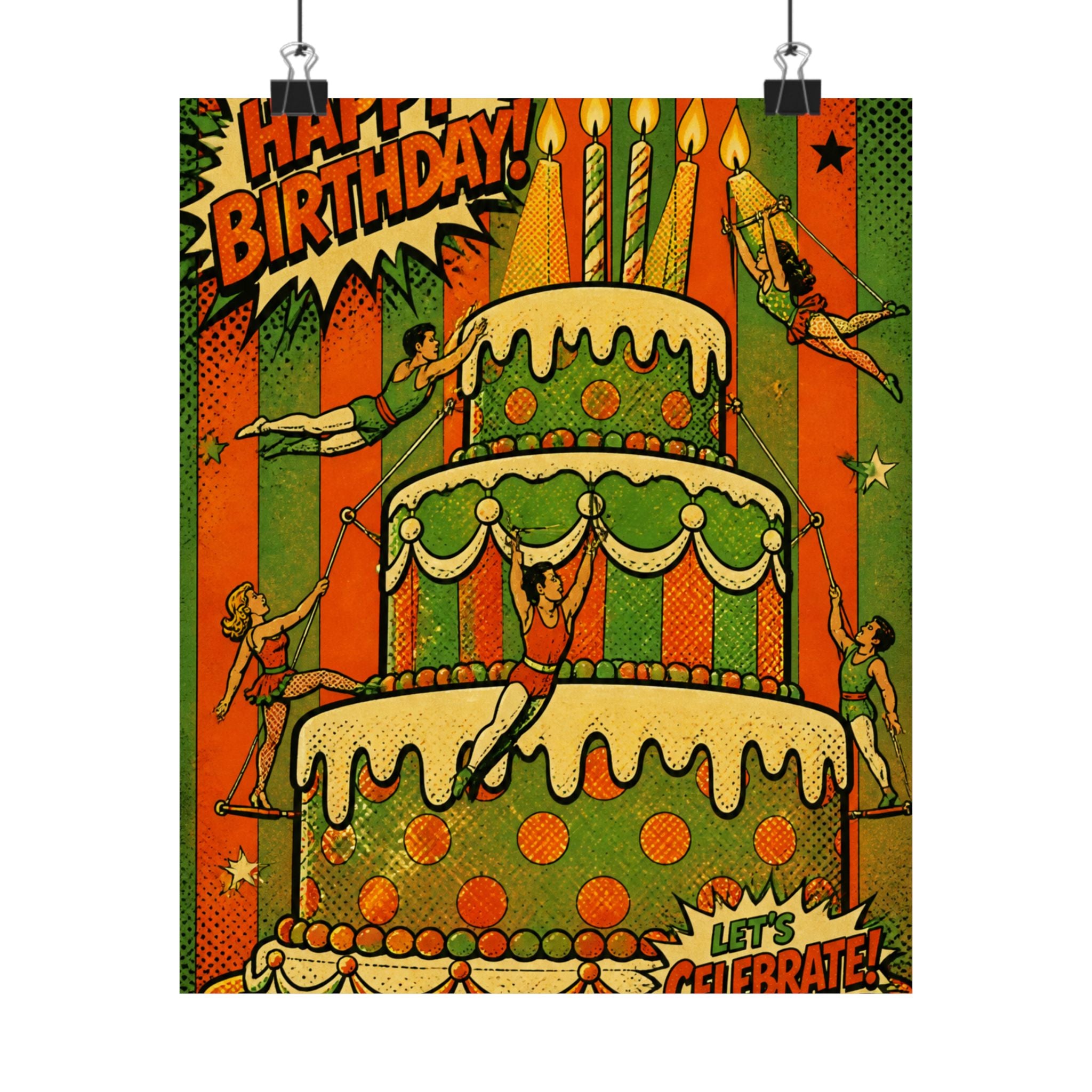 Birthday Cake Trapeze Wall Art Poster 24×36 Pop Art Restaurant Decor Maximalist Print