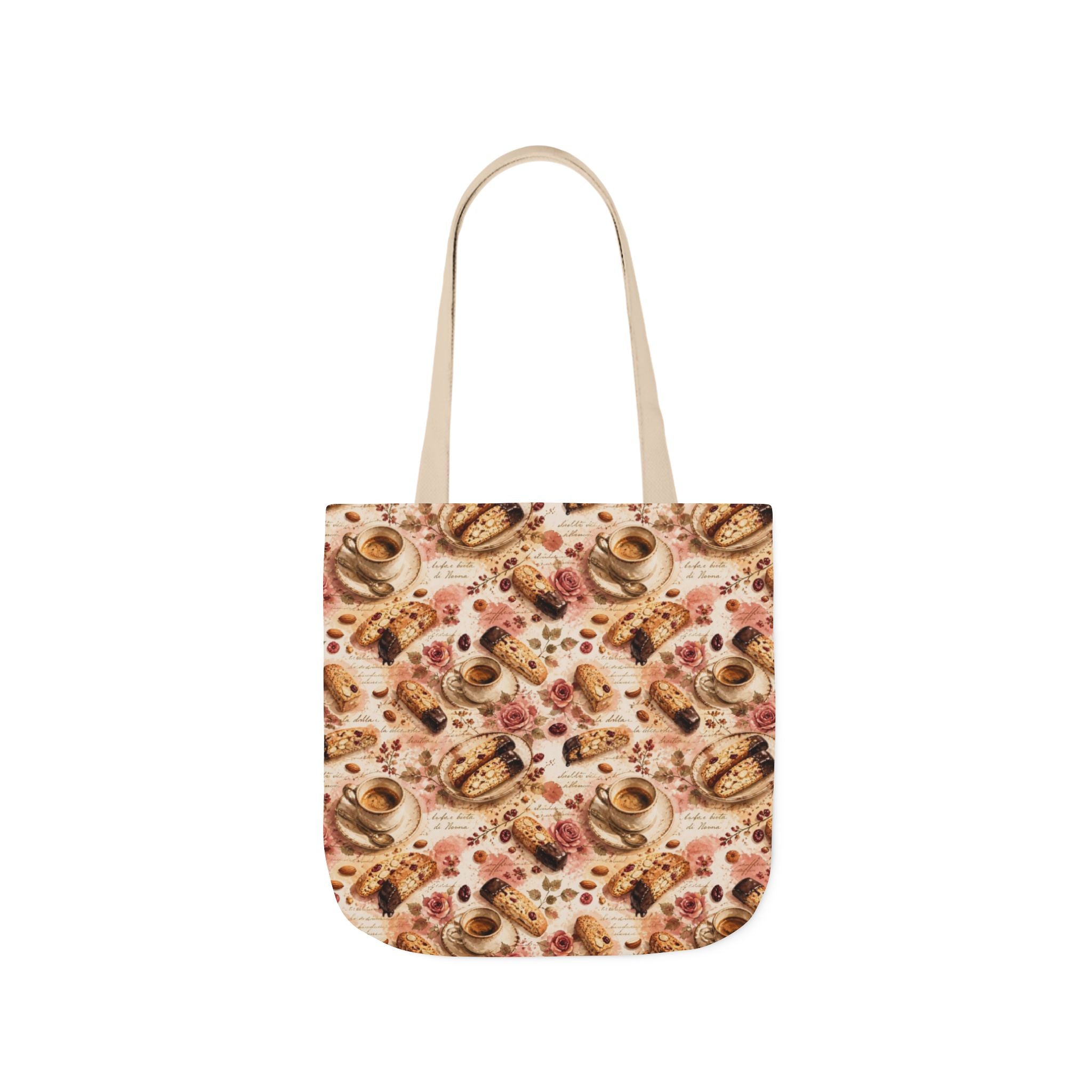 Almond Biscotti Canvas Tote Bag Mediterranean Kitchen Watercolor Splash Design Italian Cottagecore Gift