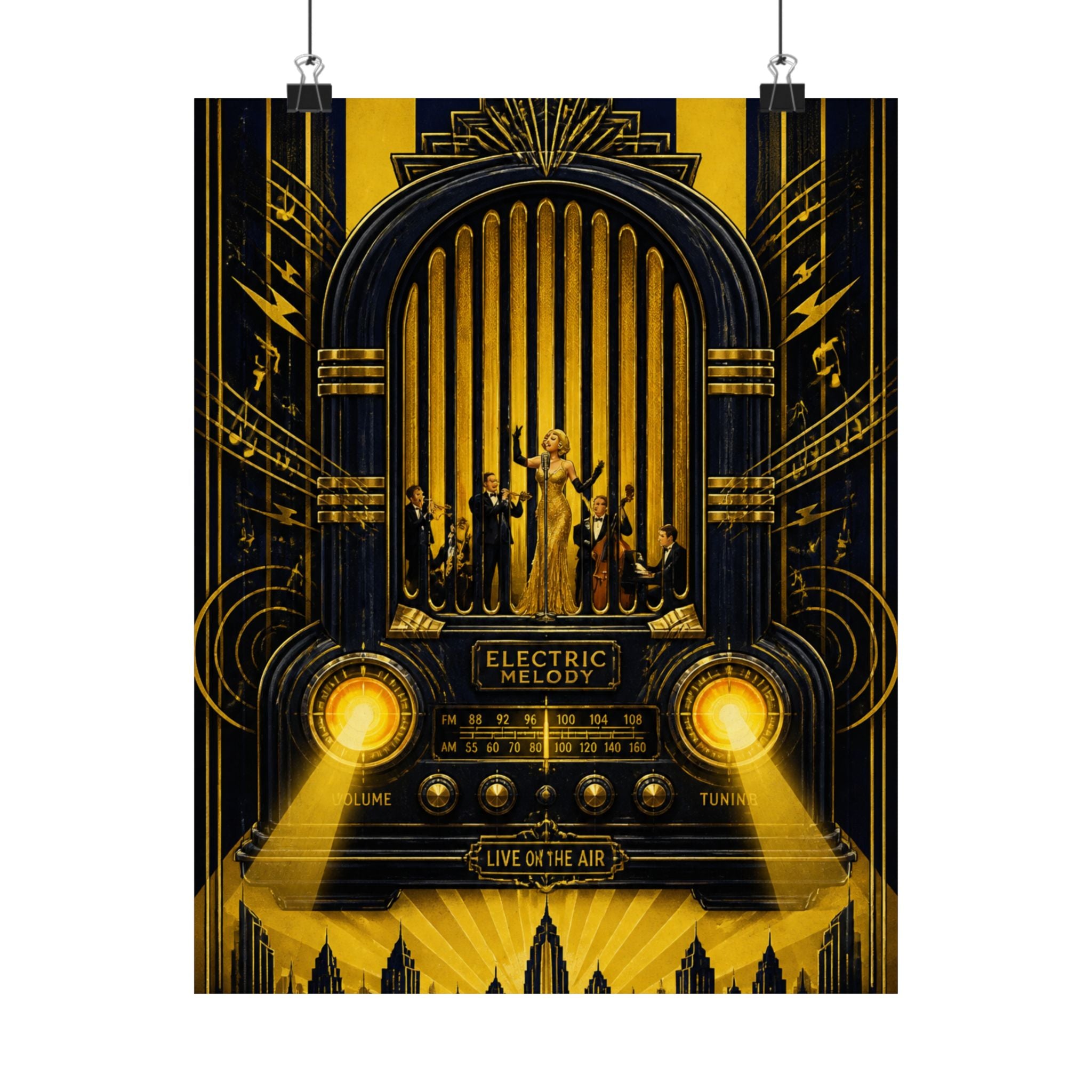 Vintage Radio Stage Wall Art Poster 18×24 Art Deco Entryway Decor Maximalist Print