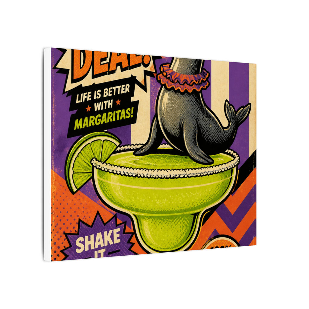 Margarita Balancing Seal Wall Art Canvas 24×36 Pop Art Restaurant Decor Maximalist Print