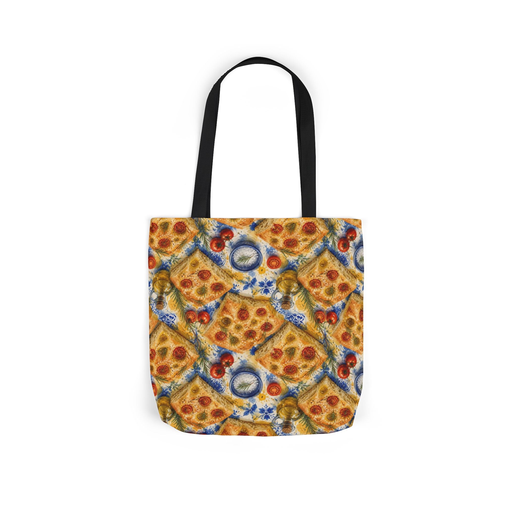 Focaccia Bread Canvas Tote Bag Mediterranean Kitchen Watercolor Splash Design Italian Cottagecore Gift