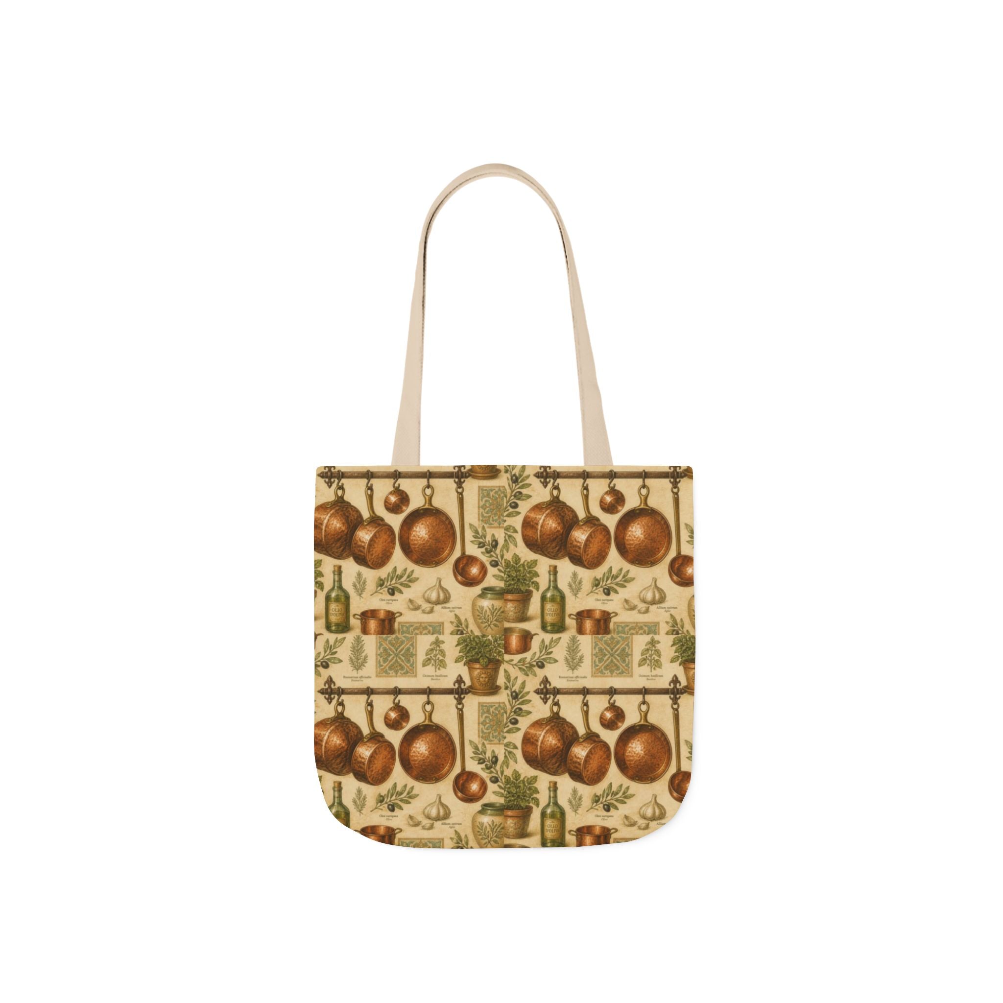 Copper Cookware Canvas Tote Bag Mediterranean Kitchen Botanical Design Italian Cottagecore Gift