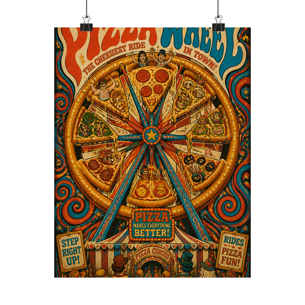 Pizza Ferris Wheel Wall Art Poster 18×24 Psychedelic Cafe Decor Maximalist Print