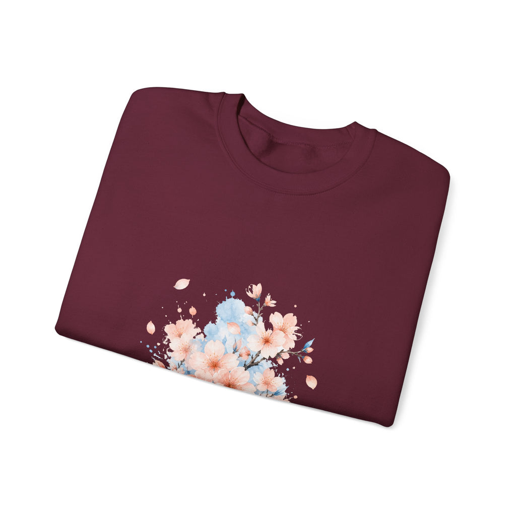 Matching Couple Sweatshirt - Cherry Blossom & Maple Leaf Matching Couple Premium Fleece Sweatshirt Watercolor Art His Hers Birthday Gift - Design A