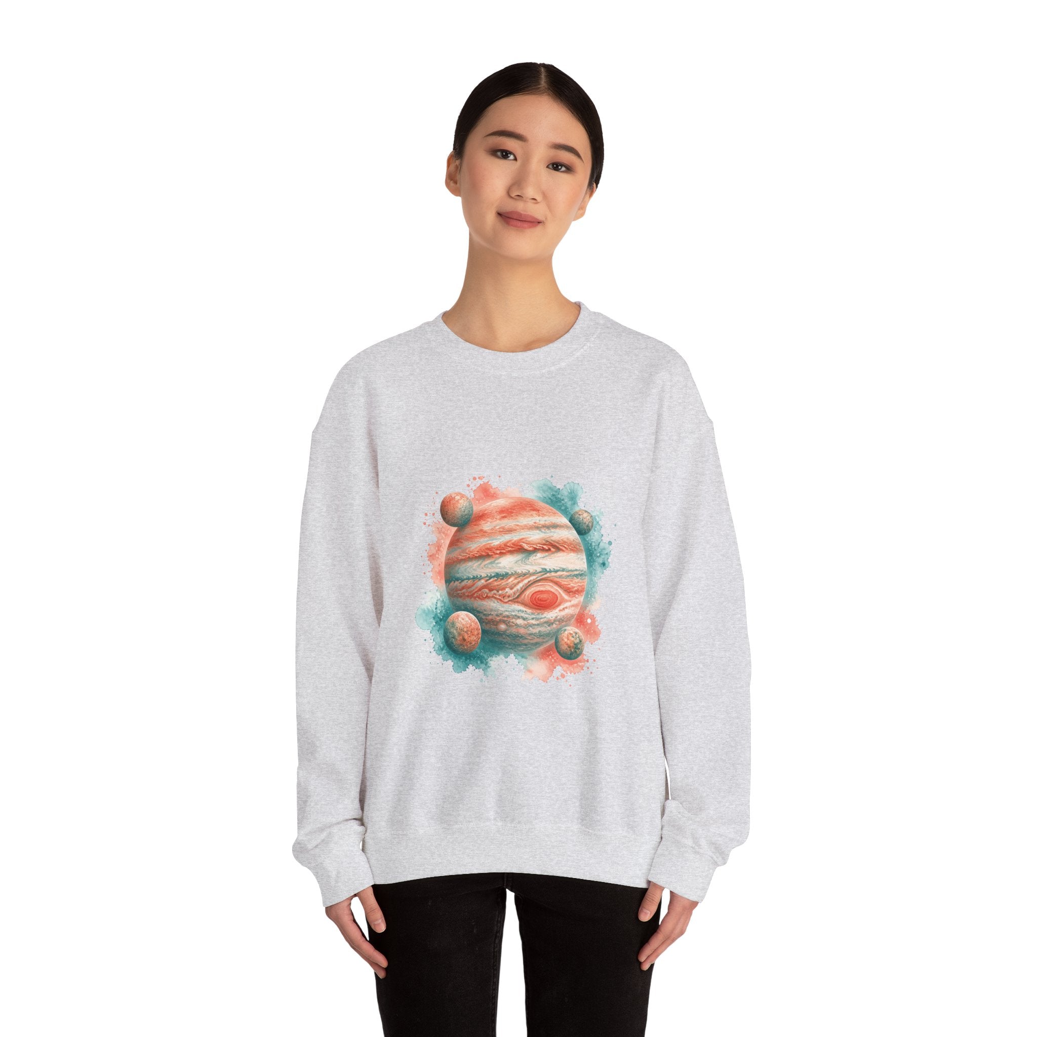 Matching Couple Sweatshirt - Saturn & Jupiter Matching Couple Premium Fleece Sweatshirt Watercolor Art His Hers Birthday Gift - Design B