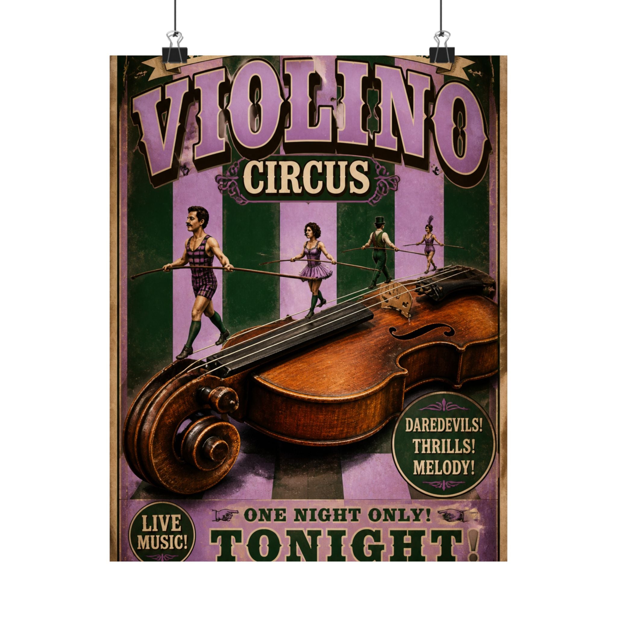 Violin Tightrope Bridge Wall Art Poster 24×36 Vintage Circus Bedroom Decor Maximalist Print