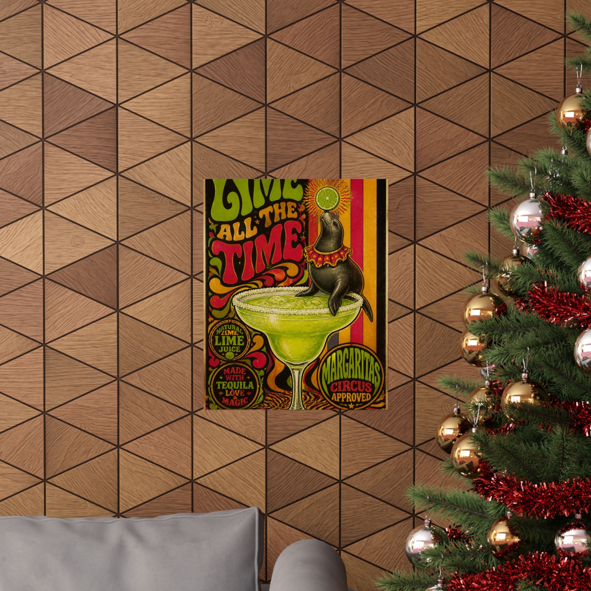 Margarita Balancing Seal Wall Art Poster 24×36 Psychedelic Dining Room Decor Maximalist Print