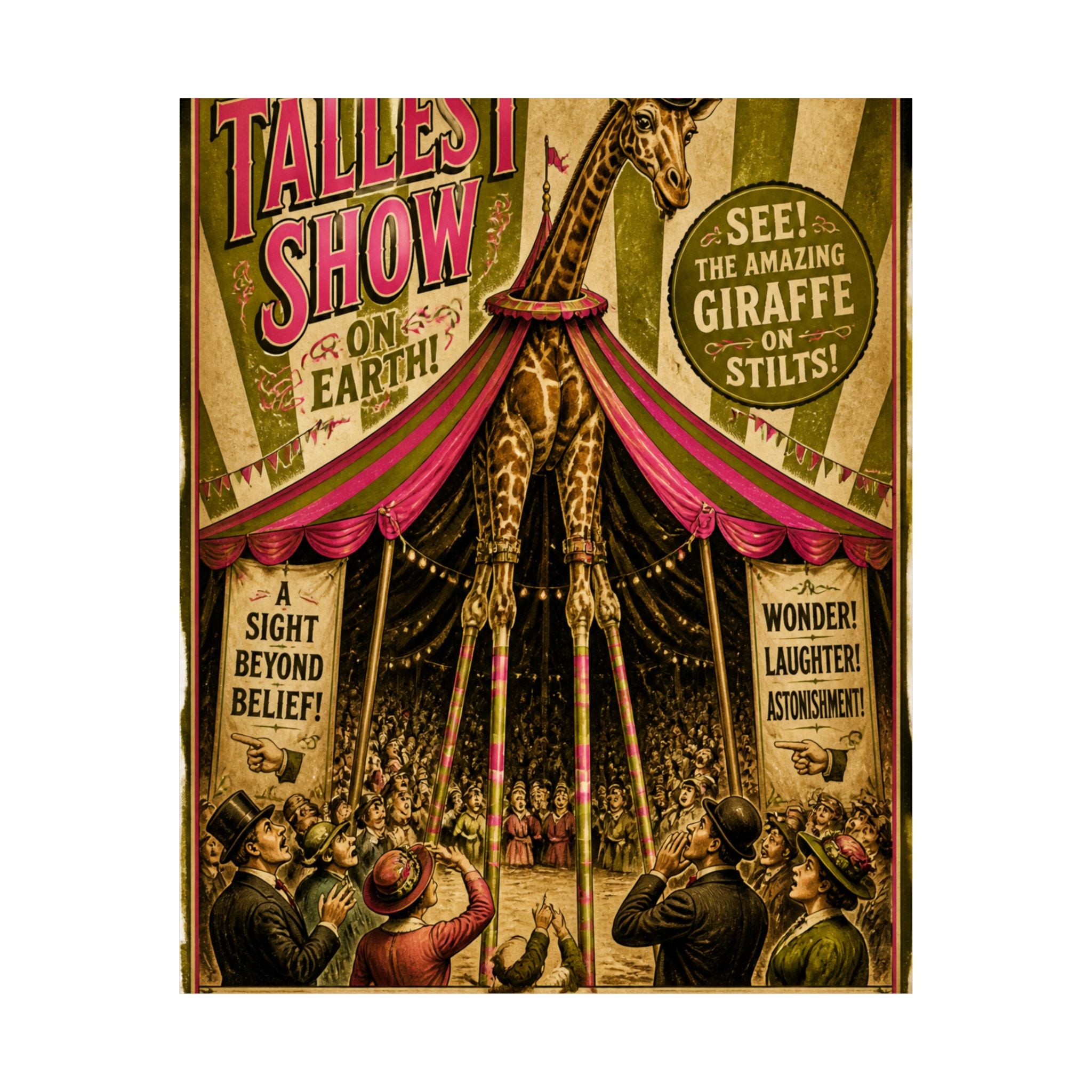 Giraffe on Stilts Wall Art Poster 24×36 Vintage Circus Bedroom Decor Maximalist Print