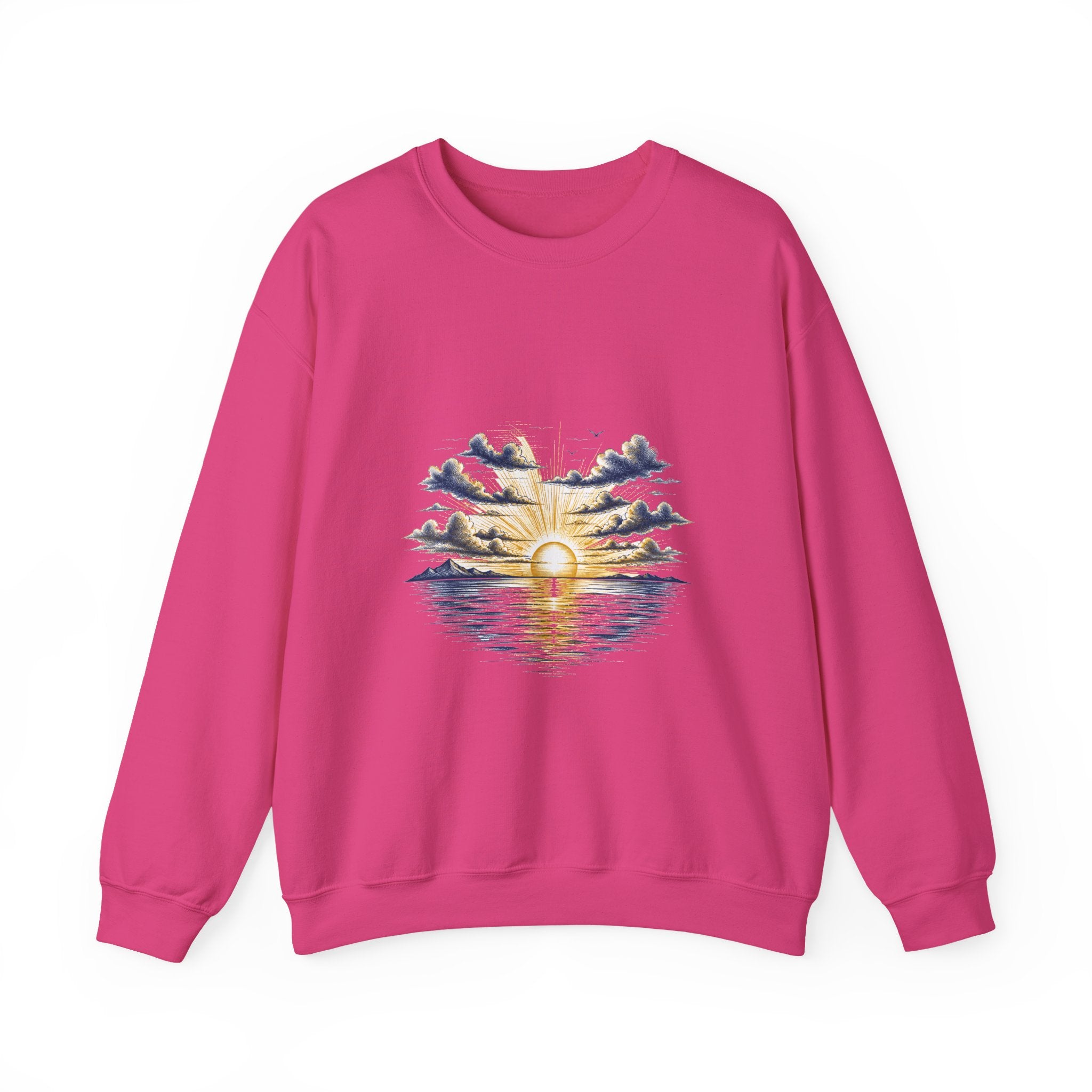 Matching Couple Sweatshirt - Sunrise & Sunset Matching Couple Premium Fleece Sweatshirt Hand-Drawn Art His Hers Anniversary Gift - Design A