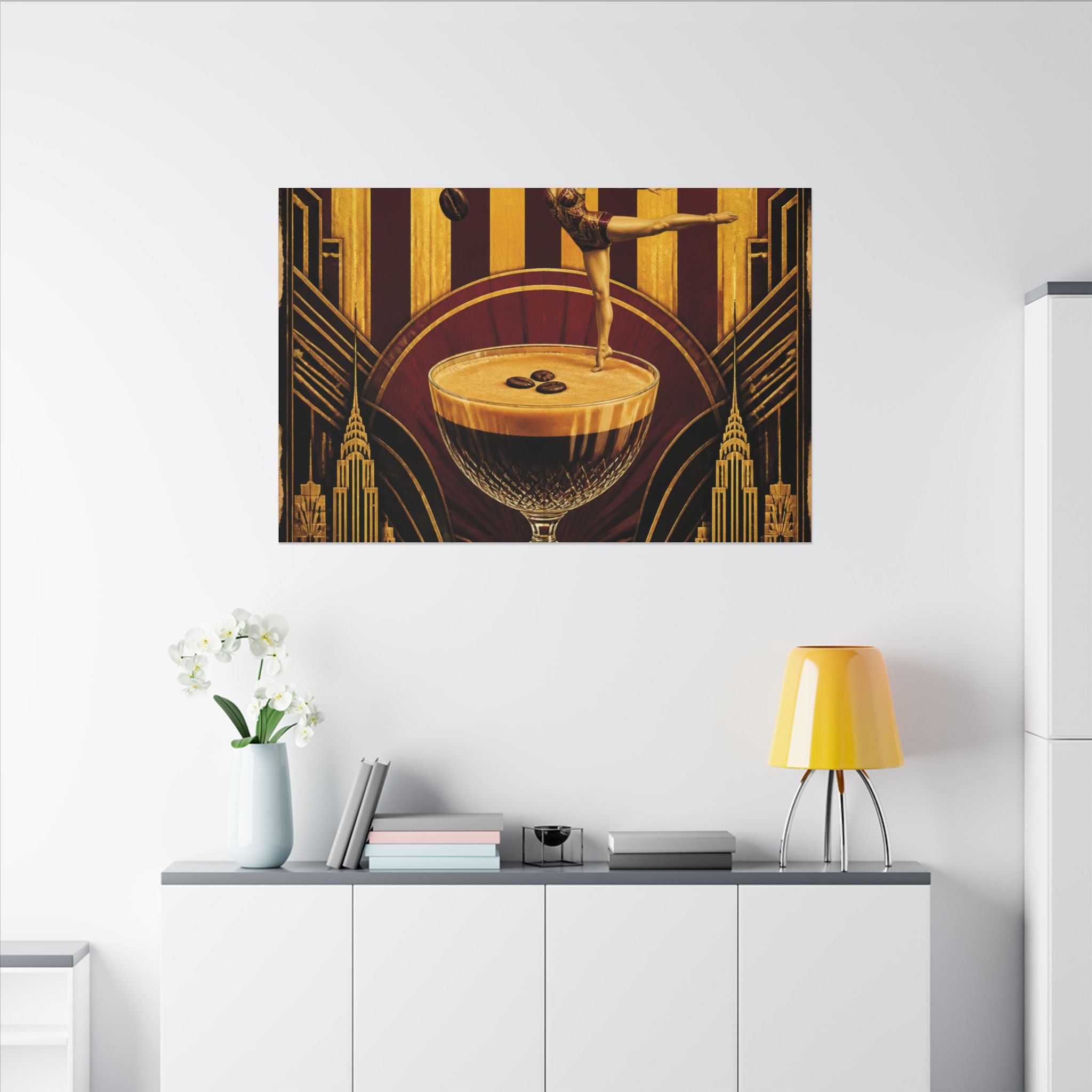 Espresso Martini Acrobat Wall Art Canvas 16×20 Art Deco Entryway Decor Maximalist Print