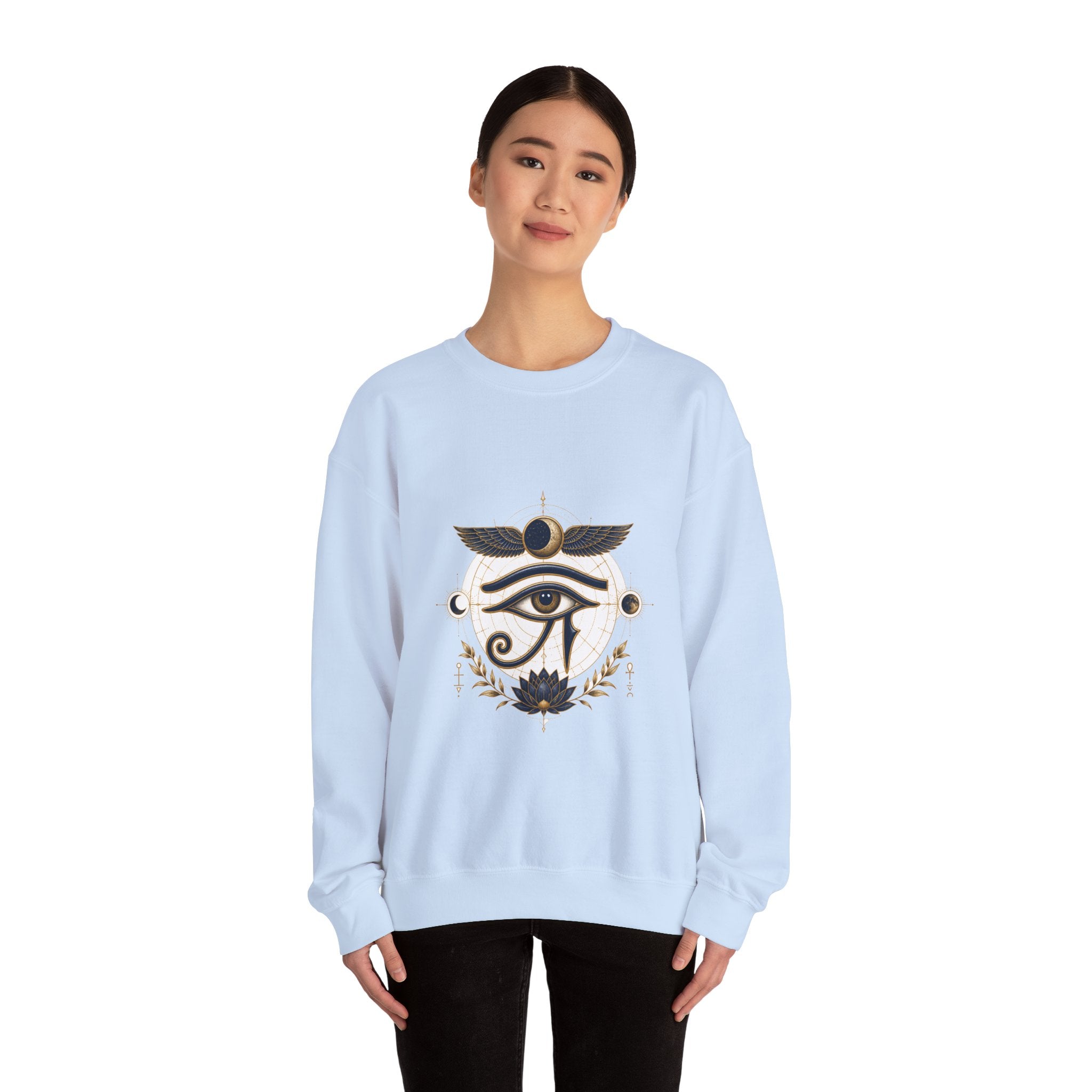 Matching Couple Sweatshirt - Eye of Ra & Horus Matching Couple Crewneck Sweatshirt Vintage Art His Hers Wedding Gift - Design B