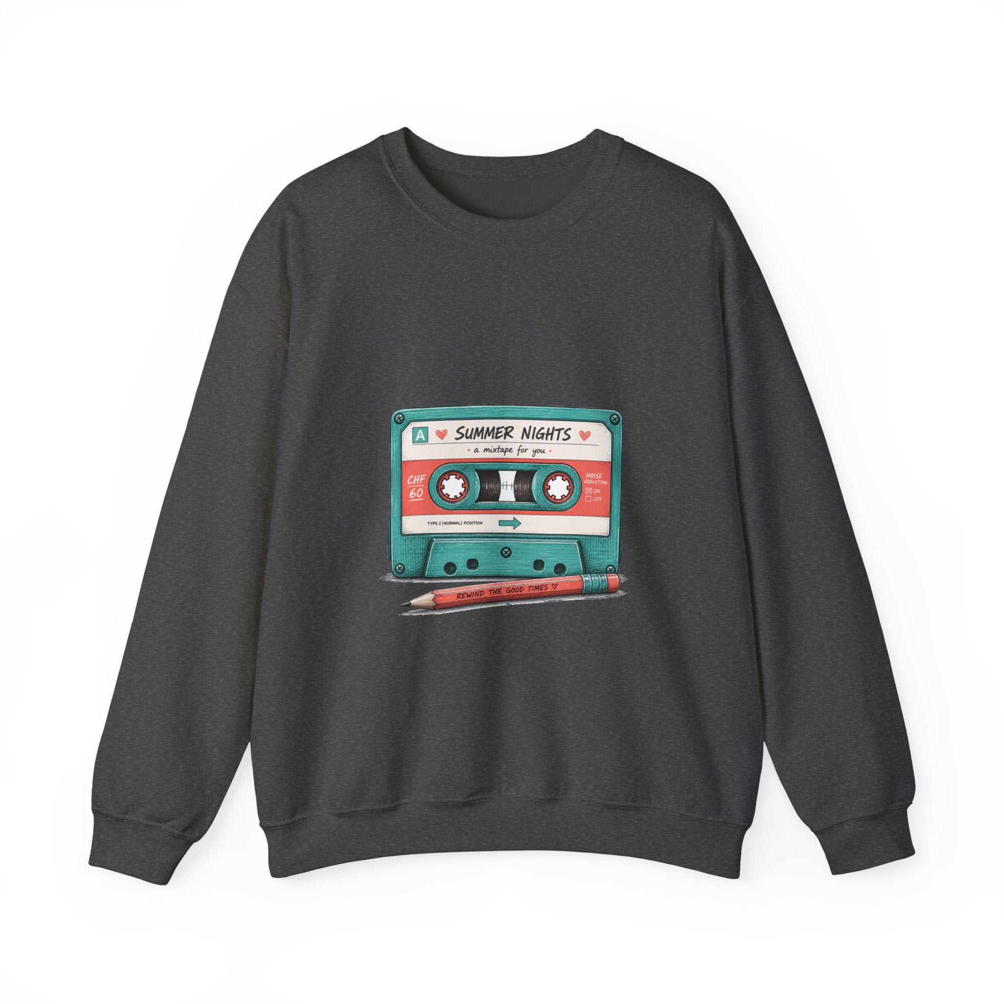 Matching Couple Sweatshirt - Vinyl & Cassette Matching Couple Comfort Colors Crew Hand-Drawn Art His Hers Anniversary Gift - Design B