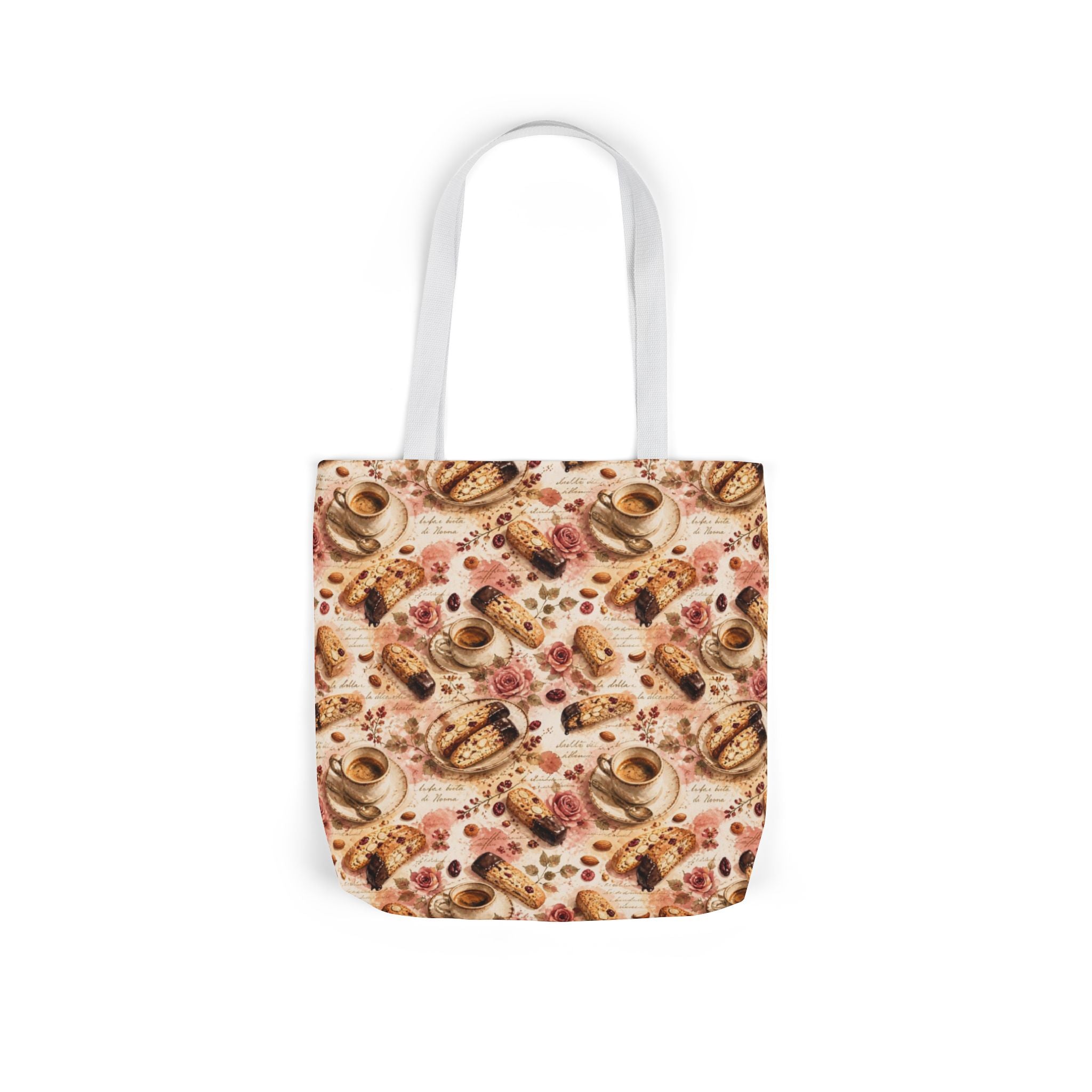Almond Biscotti Canvas Tote Bag Mediterranean Kitchen Watercolor Splash Design Italian Cottagecore Gift