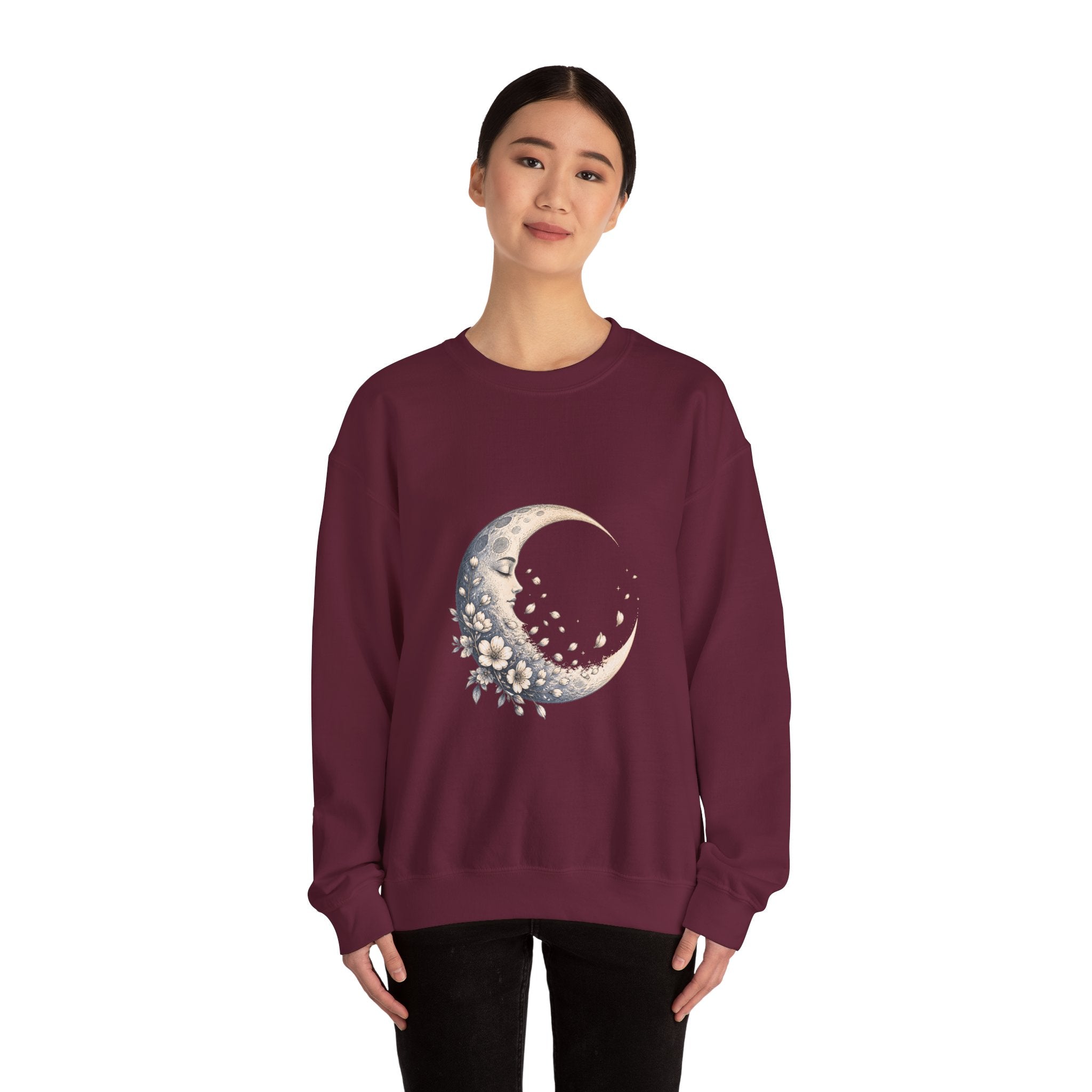 Matching Couple Sweatshirt - Waxing & Waning Moon Matching Couple Premium Fleece Sweatshirt Hand-Drawn Art His Hers Anniversary Gift - Design B