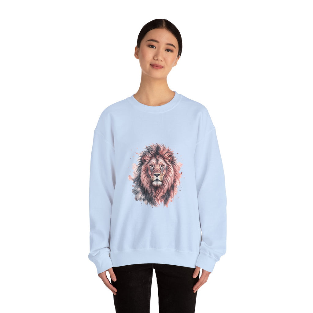 Matching Couple Sweatshirt - Lion & Lamb Matching Couple Crewneck Sweatshirt Watercolor Art His Hers Engagement Gift - Design A