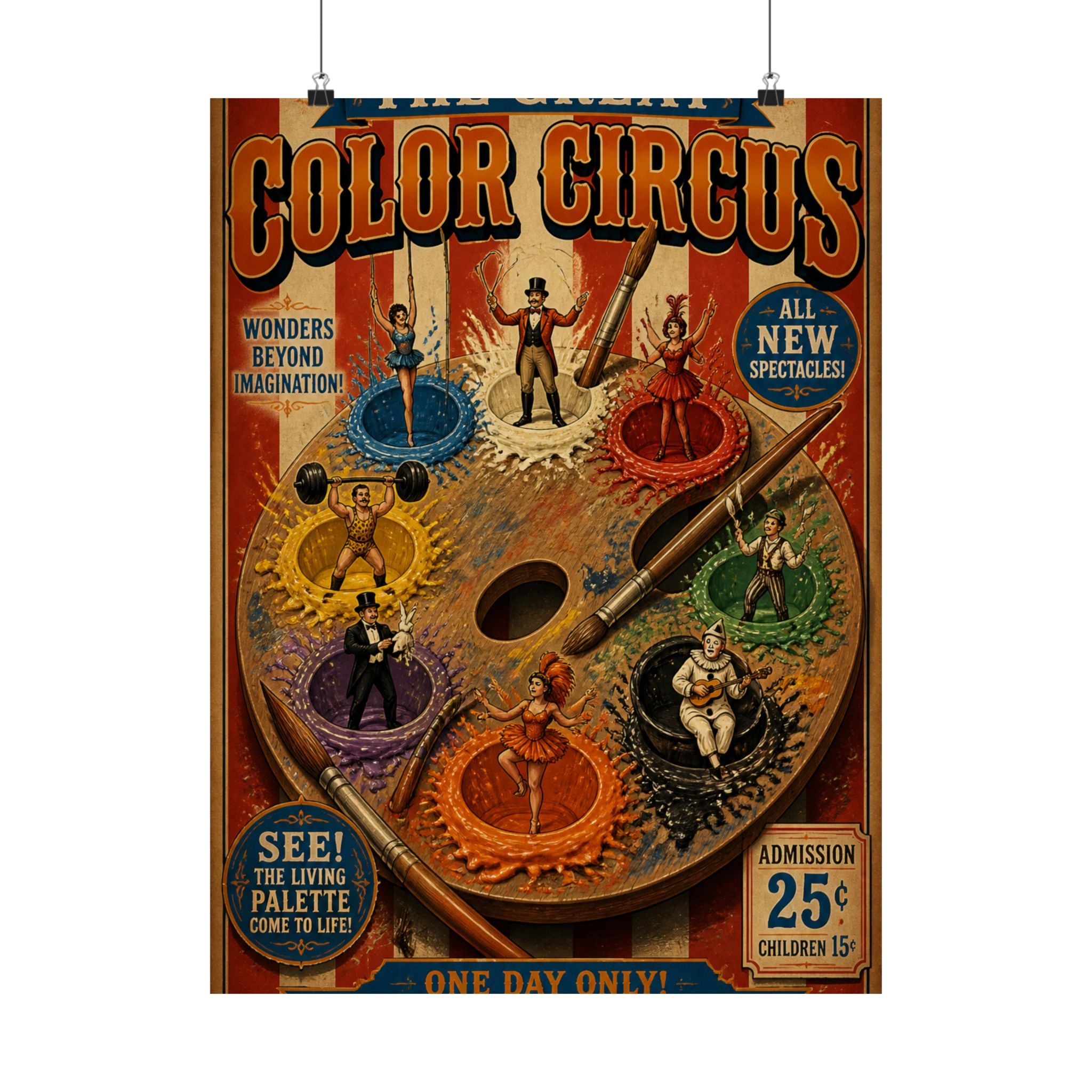 Paint Palette Stage Wall Art Poster 24×36 Vintage Circus Bedroom Decor Maximalist Print