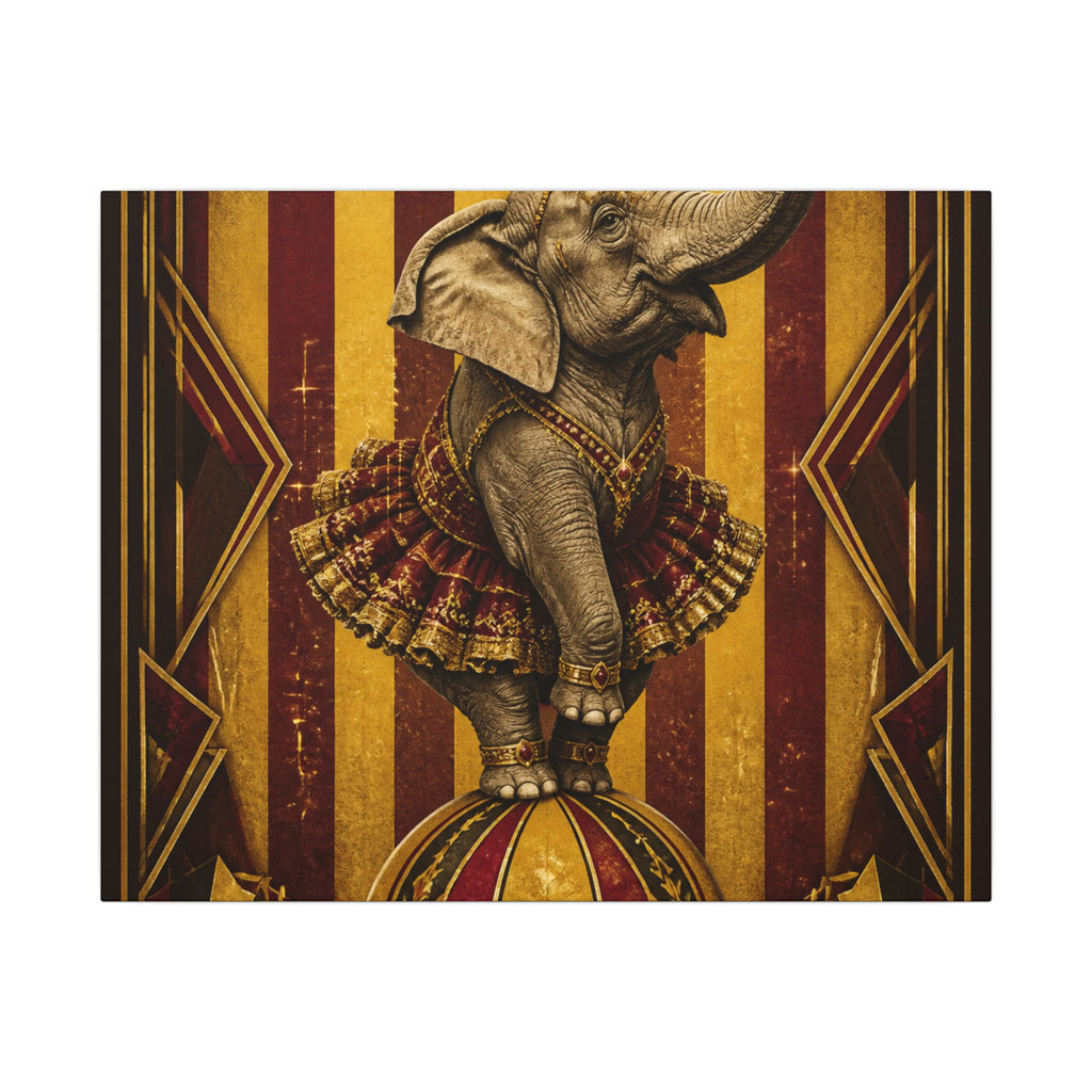 Elephant on Ball Wall Art Canvas 16×20 Art Deco Entryway Decor Maximalist Print